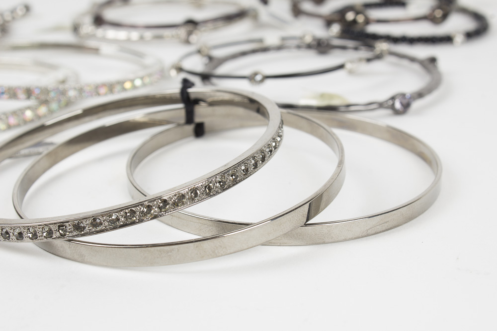 Group of Silver Tone and Black Costume Jewelry