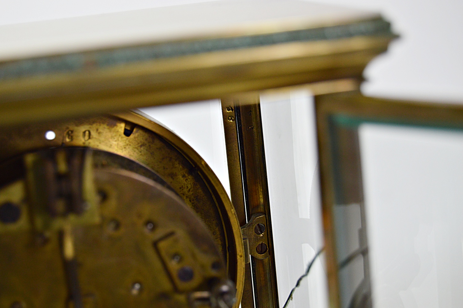 Antique French Brass and Beveled Glass Carriage Clock