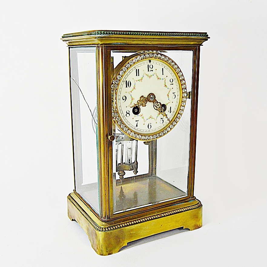 Antique French Brass and Beveled Glass Carriage Clock