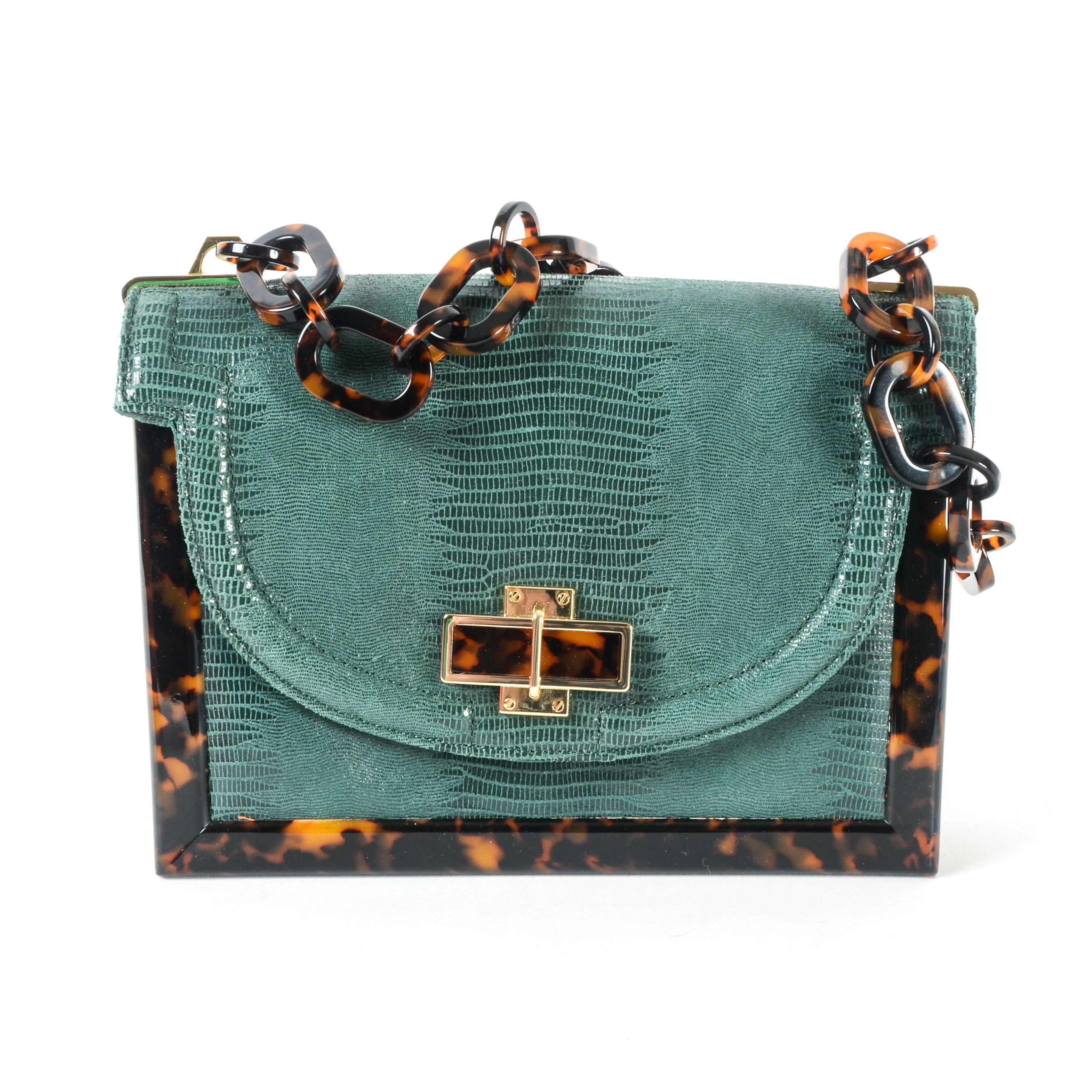 Tory Burch Lizard-Embossed Small Resin Frame Bag