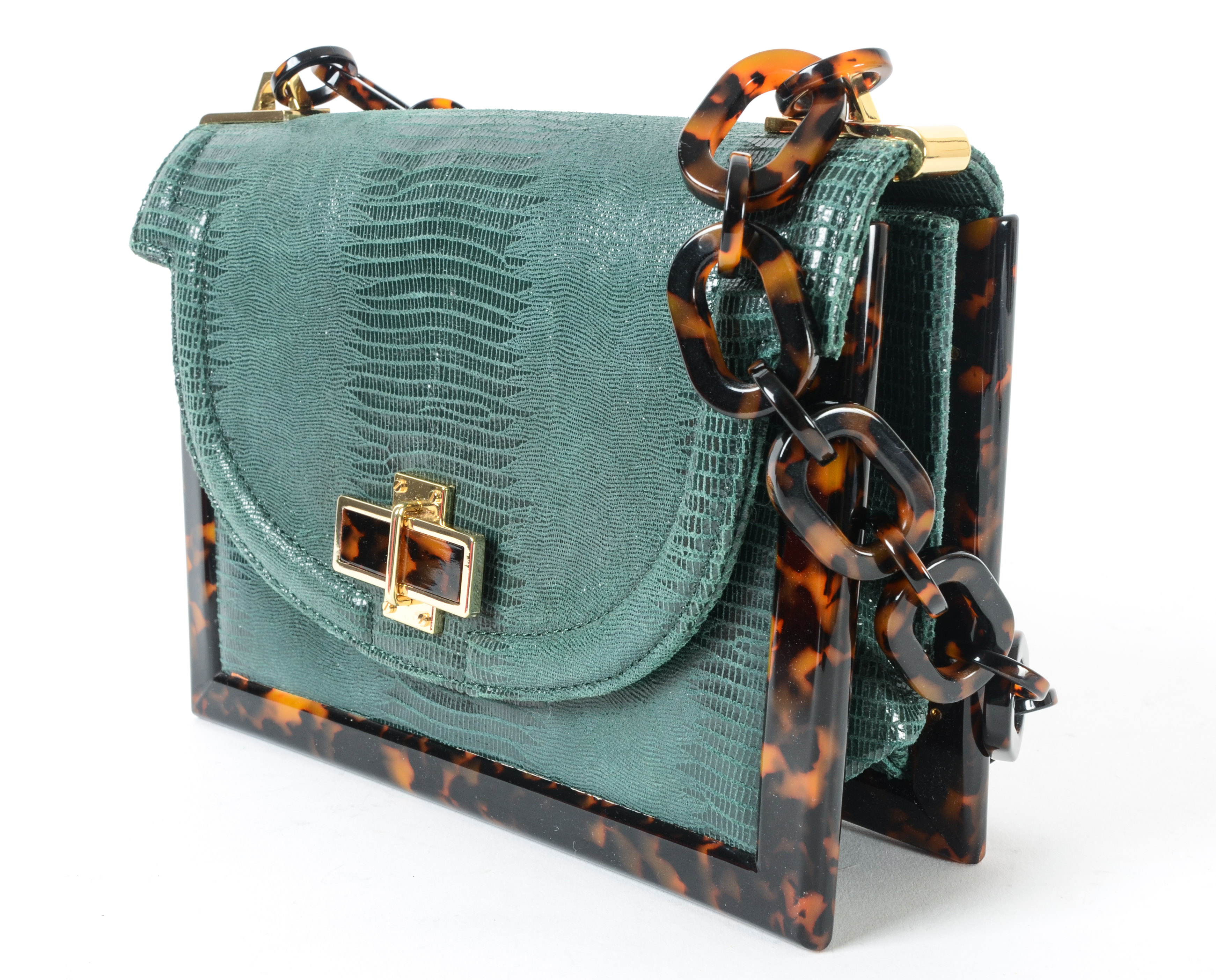 Tory Burch Lizard-Embossed Small Resin Frame Bag