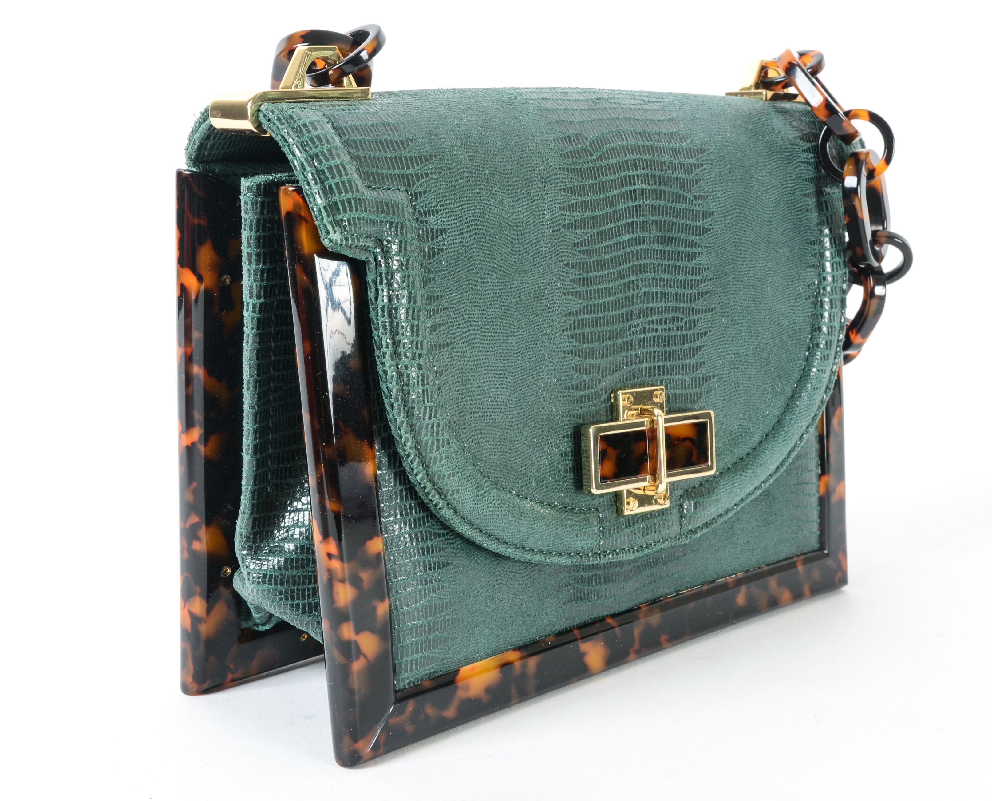 Tory Burch Lizard-Embossed Small Resin Frame Bag