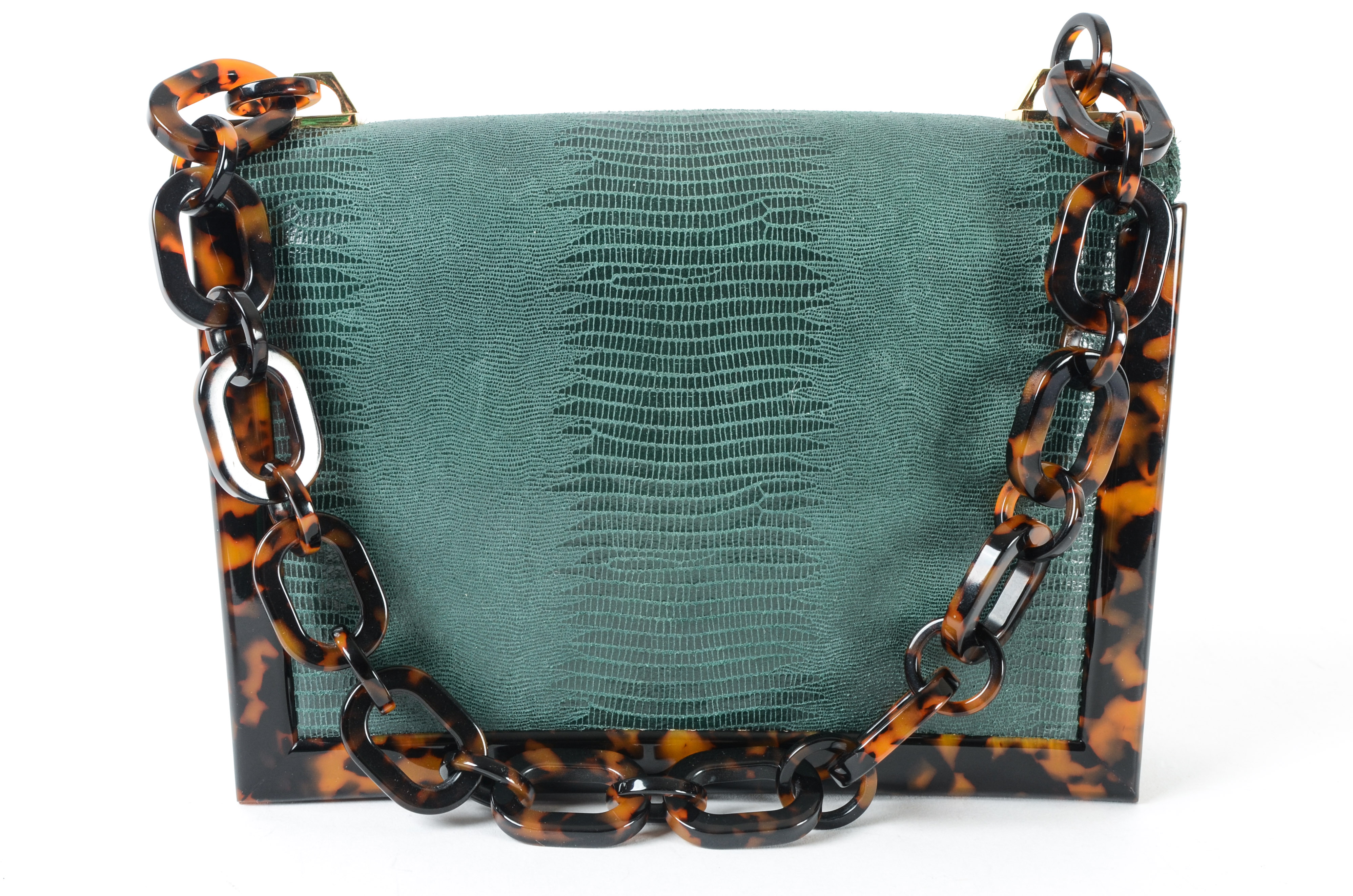 Tory Burch Lizard-Embossed Small Resin Frame Bag