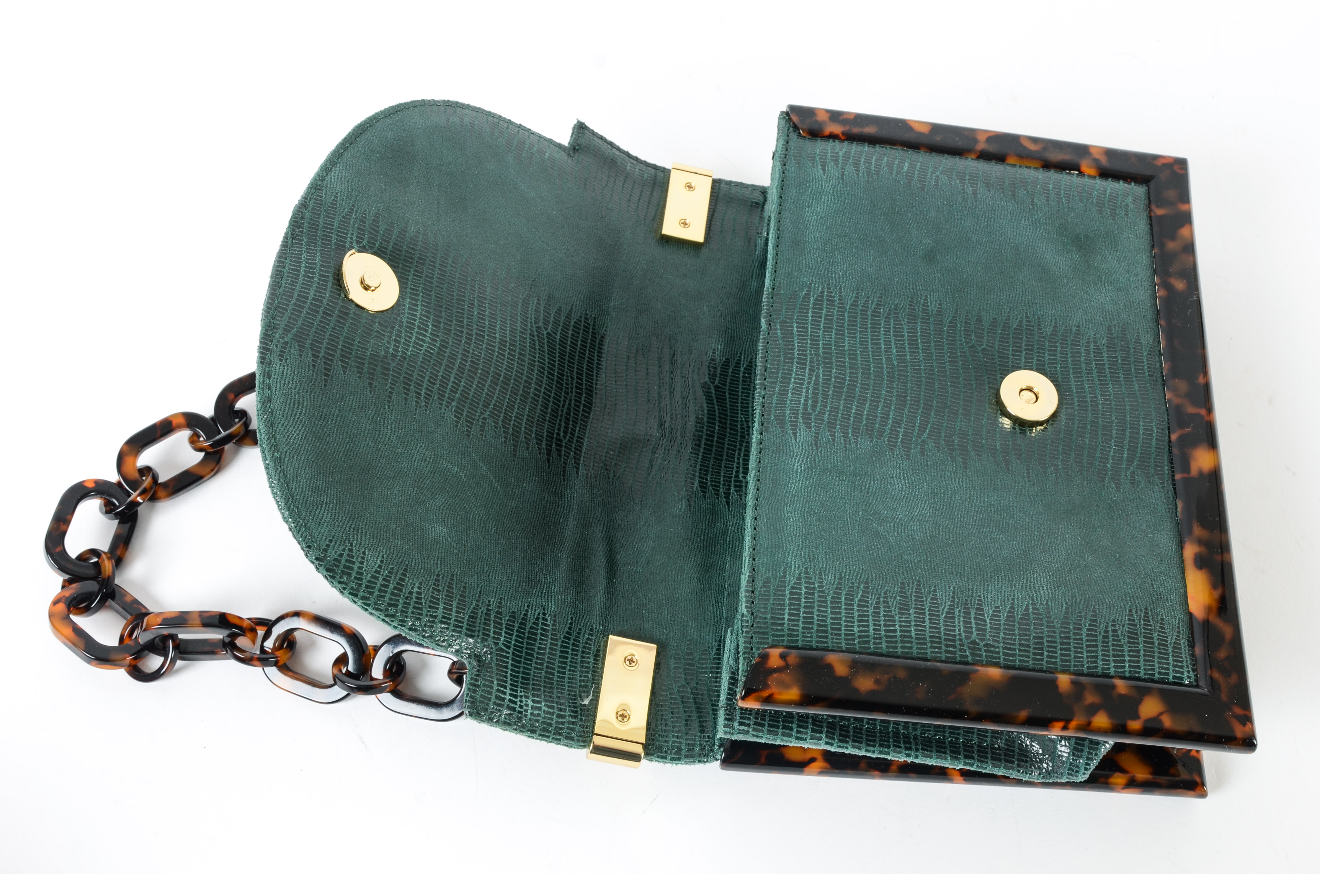 Tory Burch Lizard-Embossed Small Resin Frame Bag