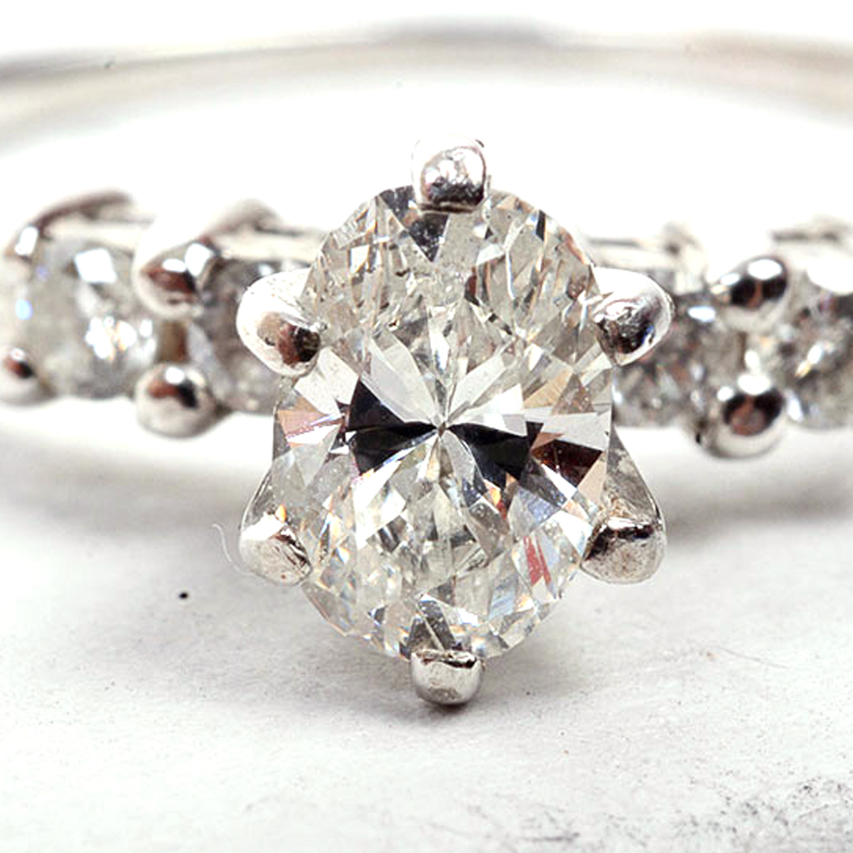 14K White Gold Oval Diamond Engagement Ring