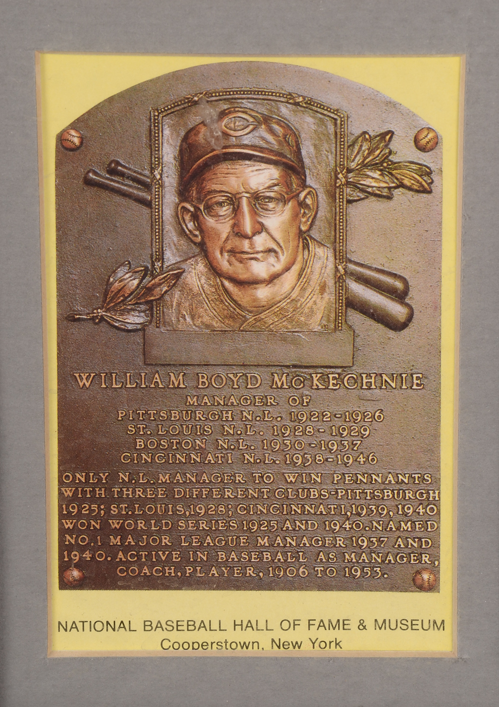 William "Bill" McKechnie Signed Framed Baseball Display