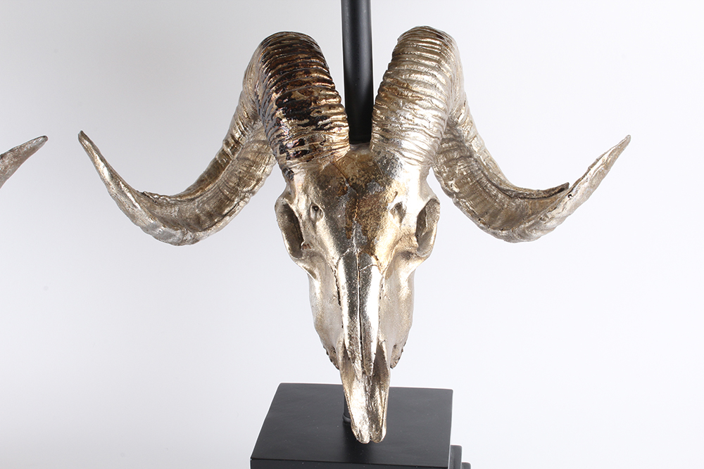 Ram Skull Sculpture Table Lamp Pair