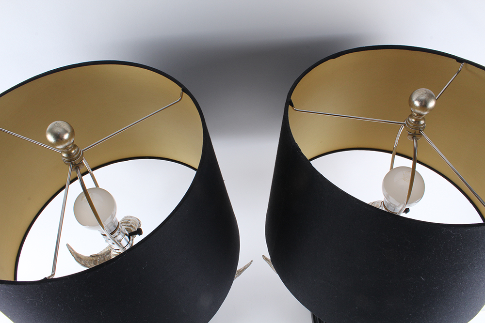 Ram Skull Sculpture Table Lamp Pair