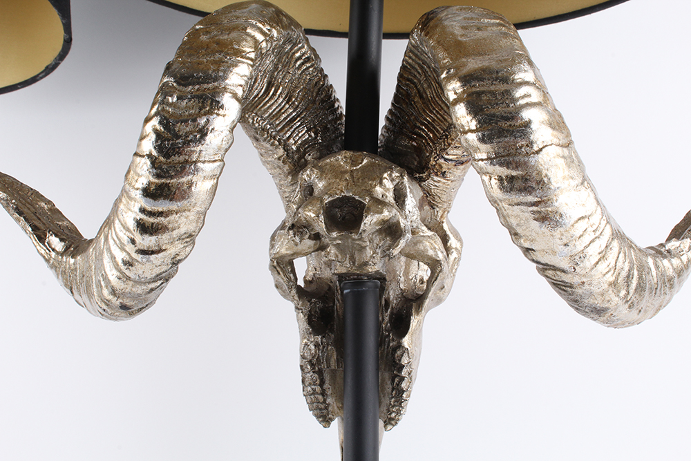 Ram Skull Sculpture Table Lamp Pair