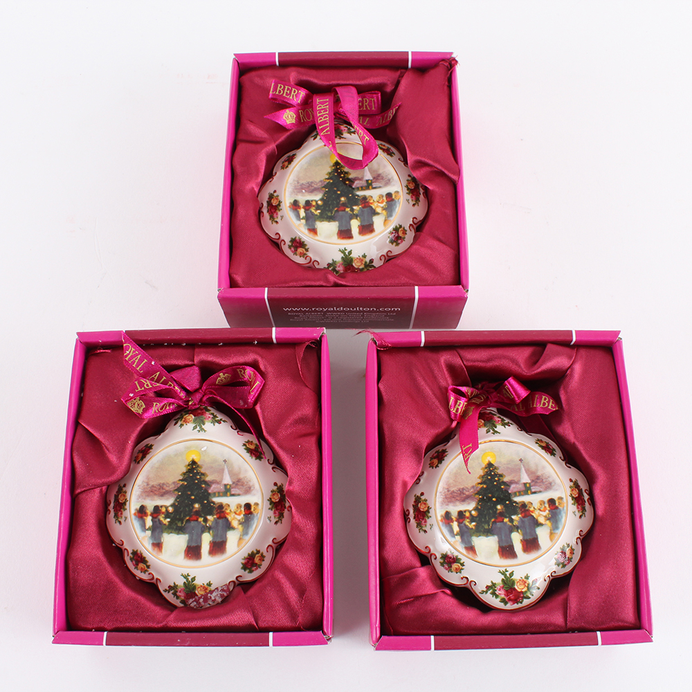 Royal Albert Hand-painted "Old Country Roses, Christmas Tree" Ornaments