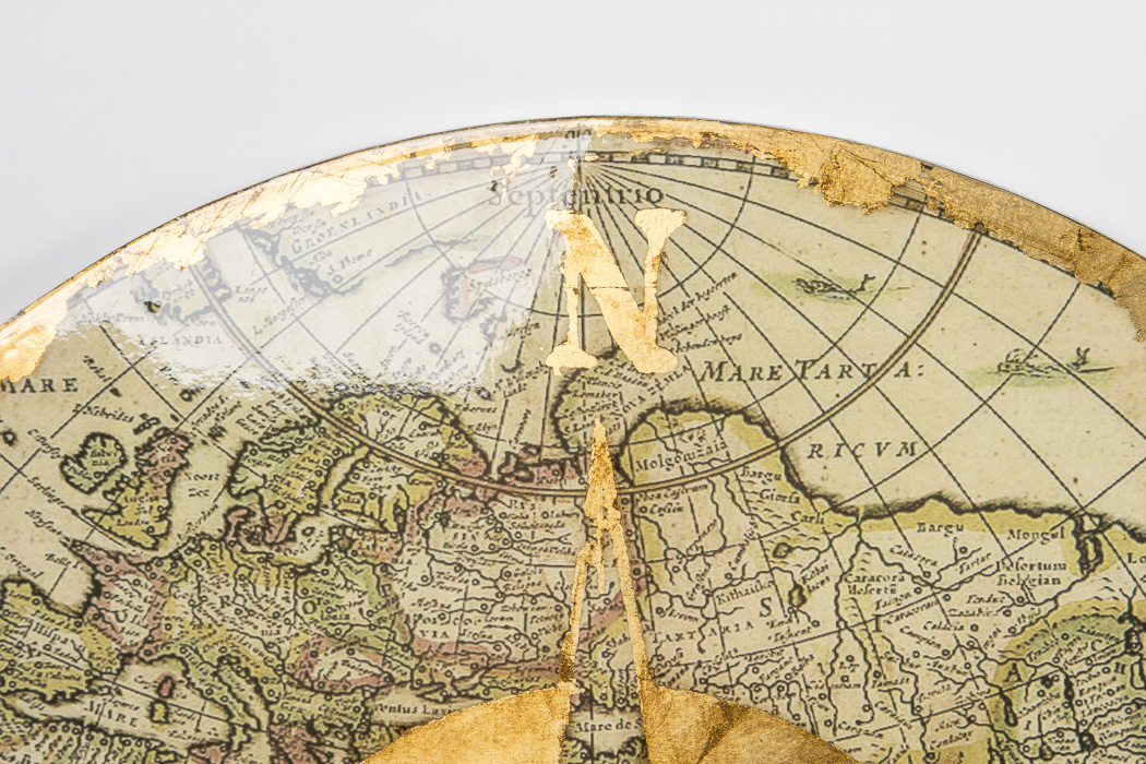 Offset Lithographs of Antique Globes With Golden Compass Appliqué