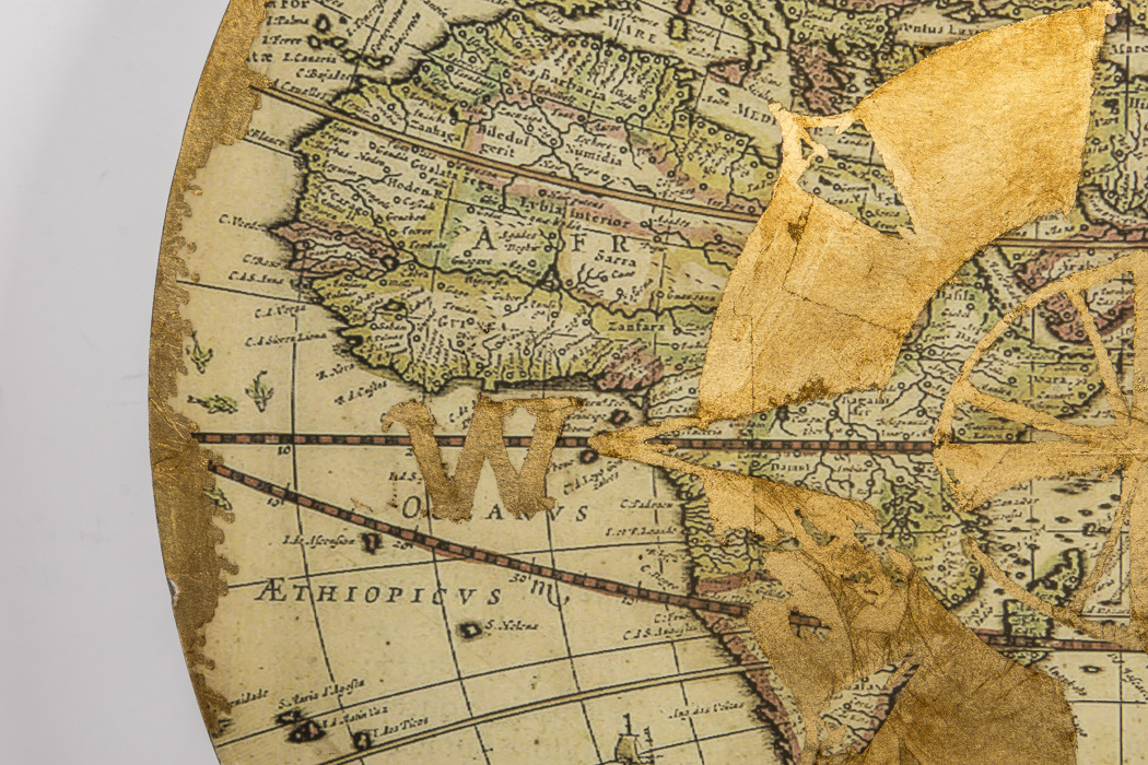 Offset Lithographs of Antique Globes With Golden Compass Appliqué