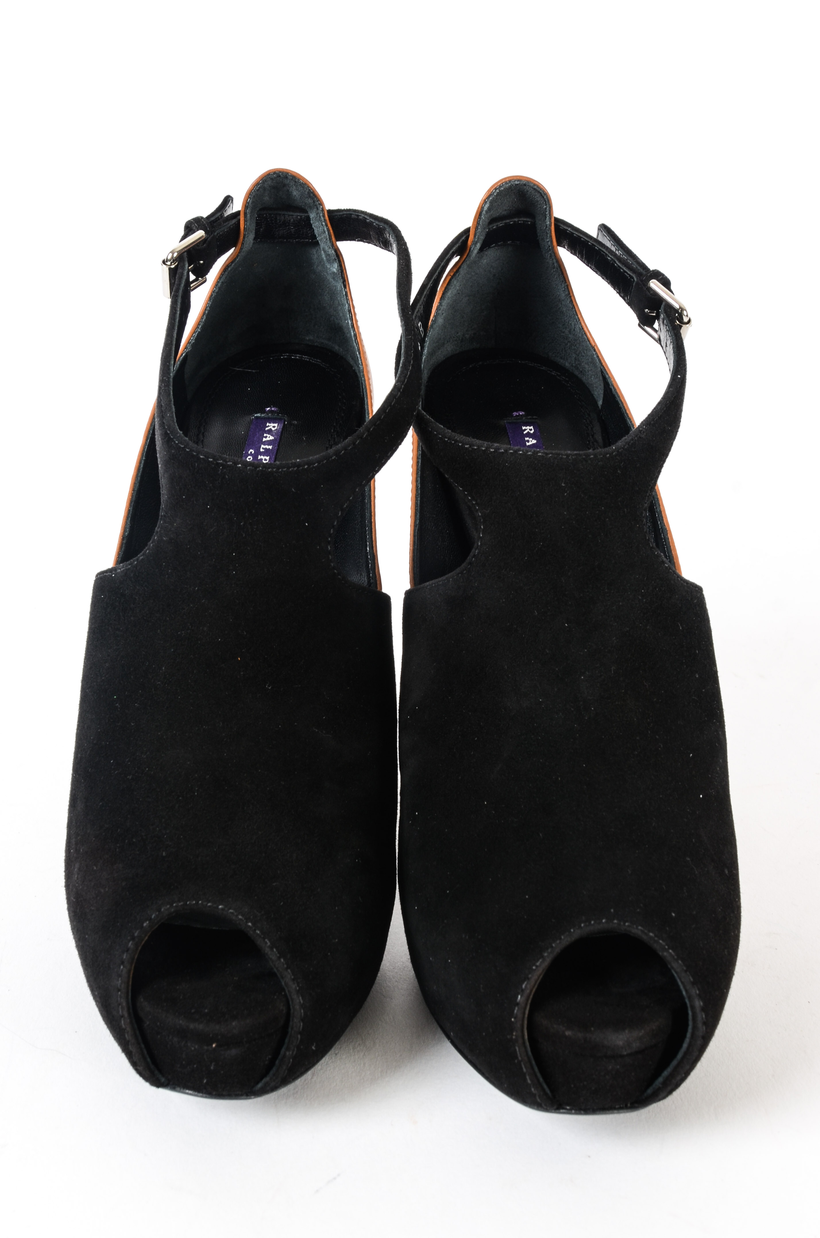 Ralph Lauren Collection Black Suede Stiletto Peep-Toe Shoes