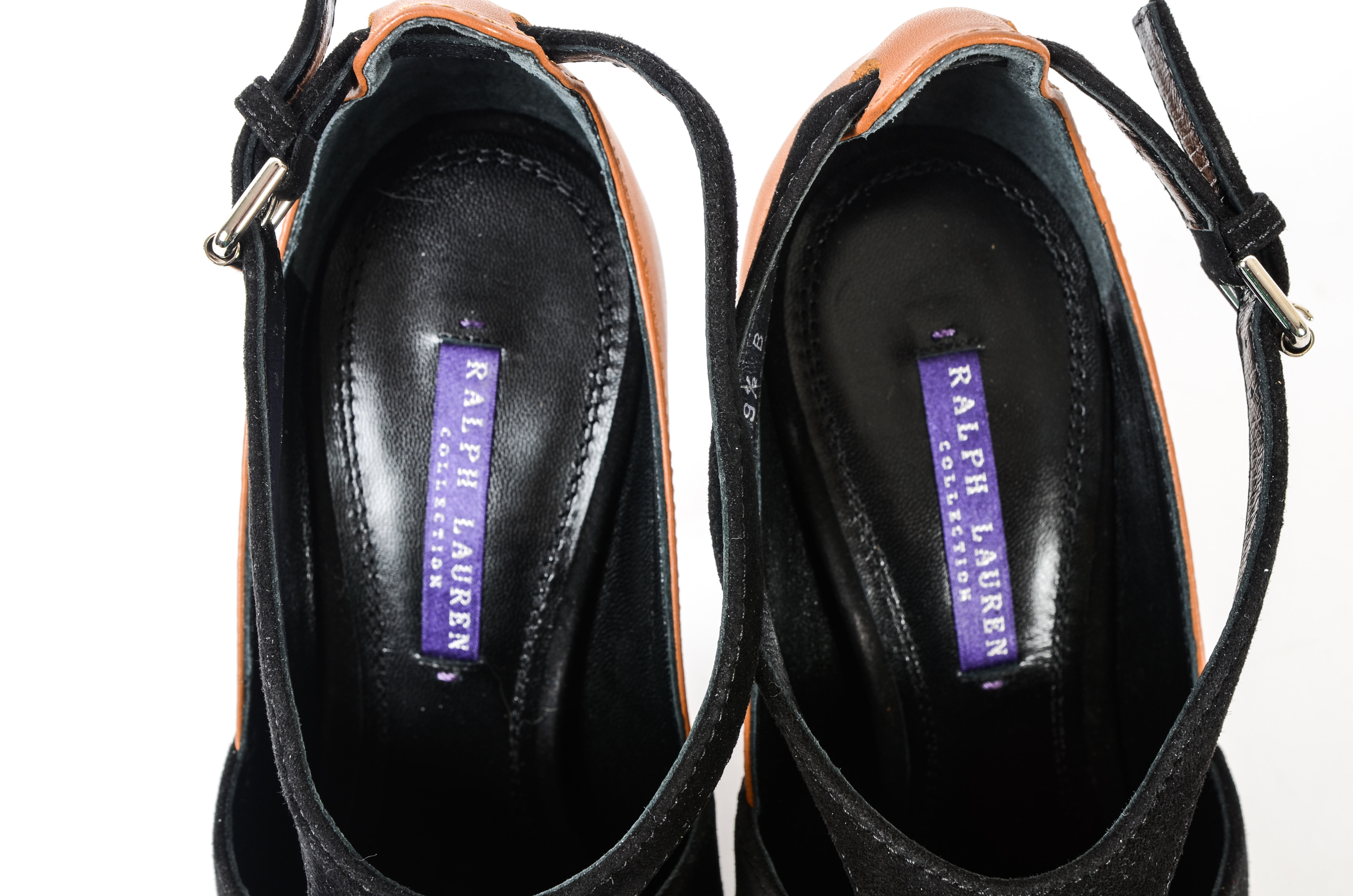 Ralph Lauren Collection Black Suede Stiletto Peep-Toe Shoes