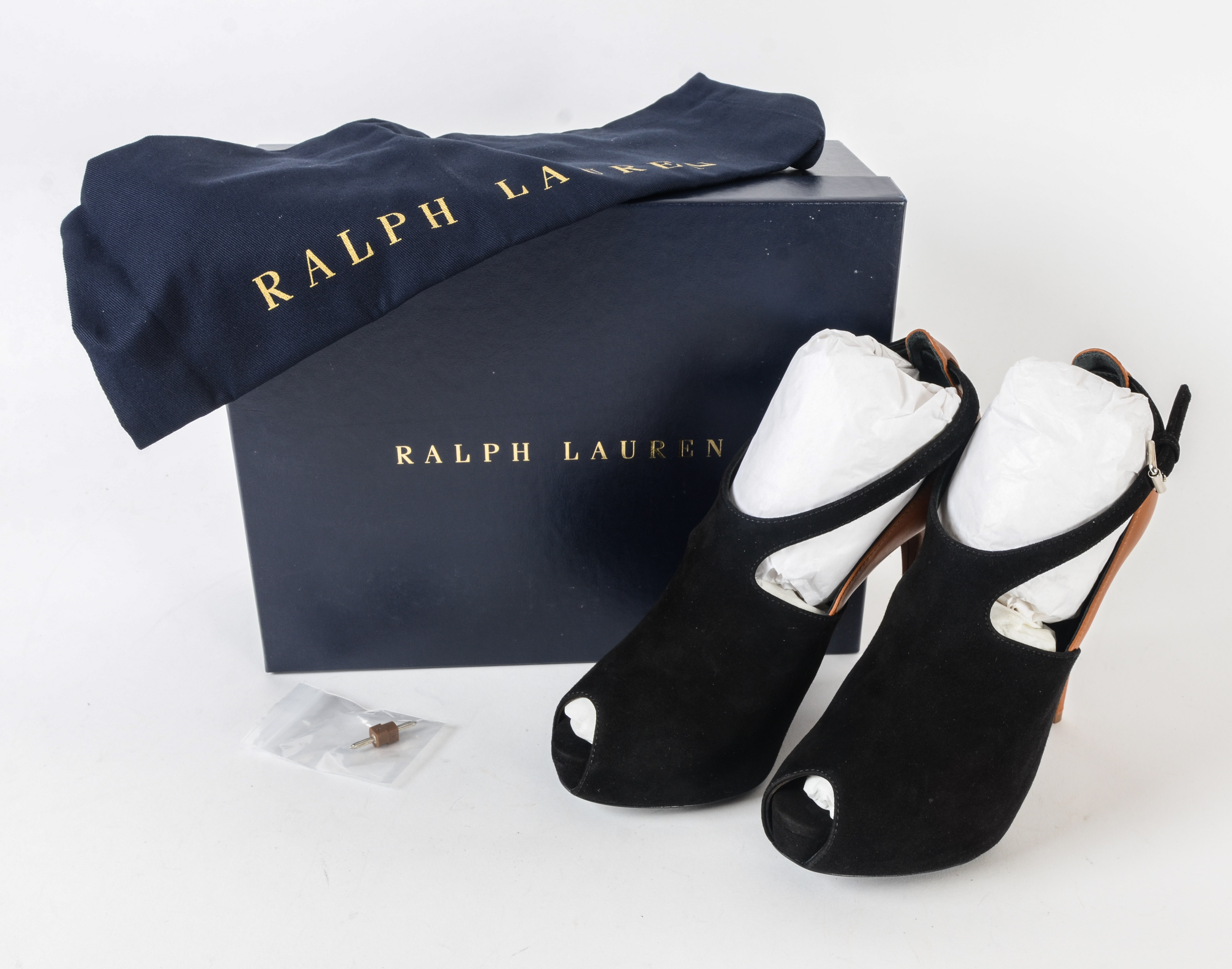 Ralph Lauren Collection Black Suede Stiletto Peep-Toe Shoes