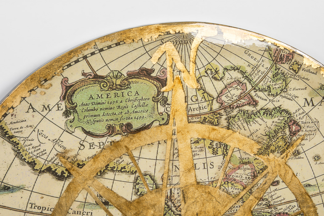 Offset Lithographs of Antique Globes With Golden Compass Appliqué