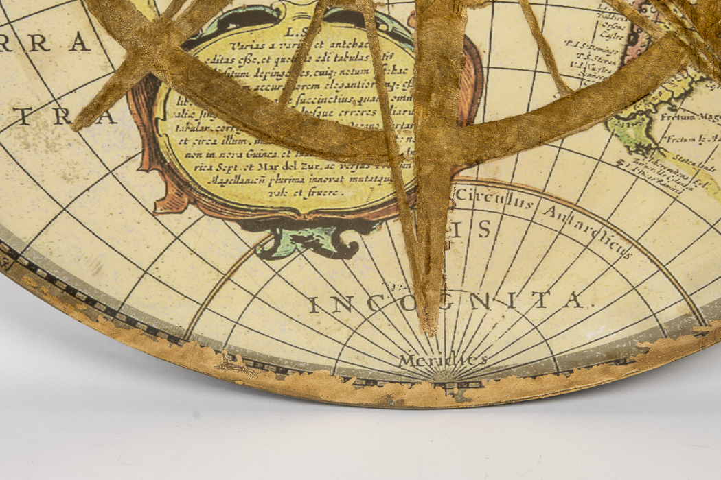 Offset Lithographs of Antique Globes With Golden Compass Appliqué
