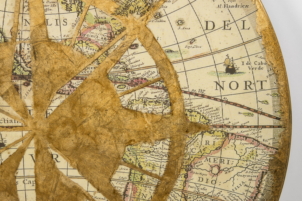 Offset Lithographs of Antique Globes With Golden Compass Appliqué