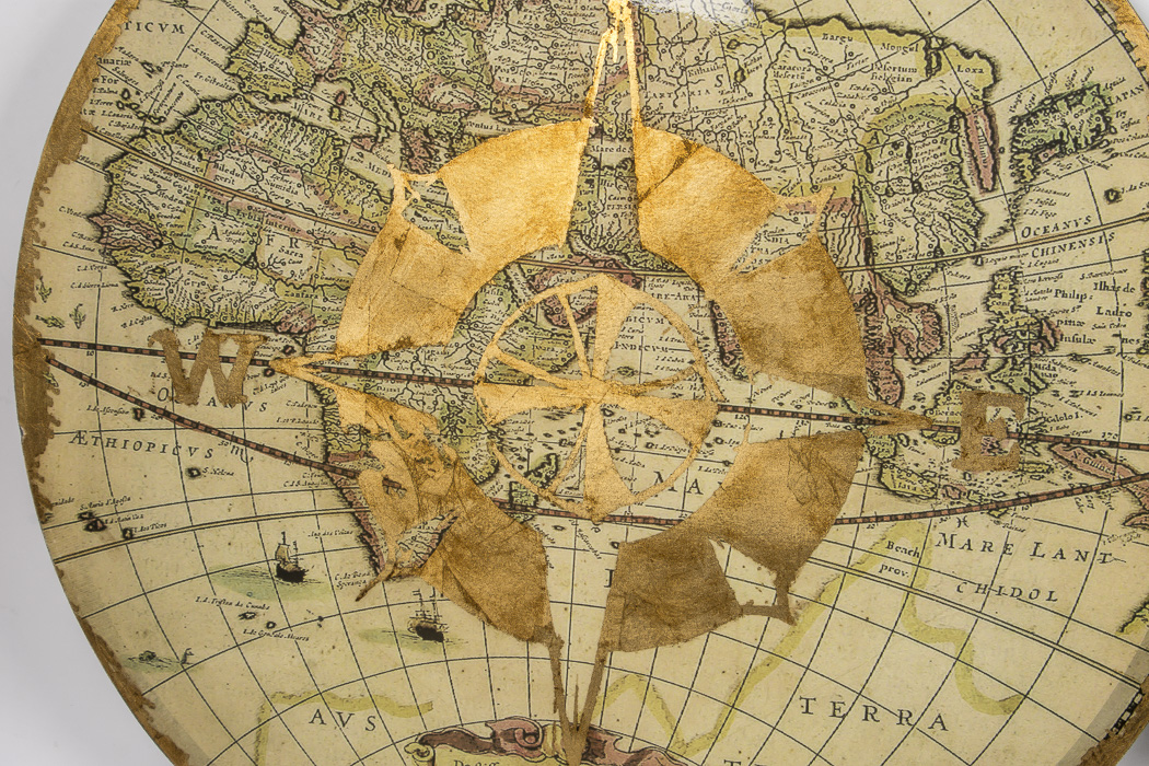 Offset Lithographs of Antique Globes With Golden Compass Appliqué