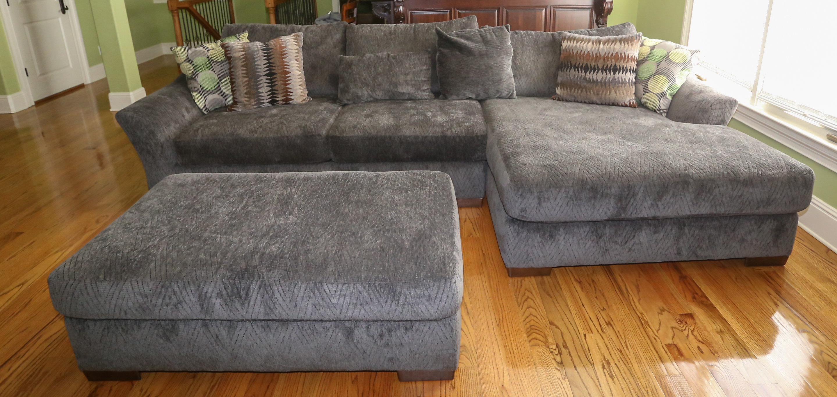 Bluish-Gray Sectional Sofa and Ottoman by Kroehler