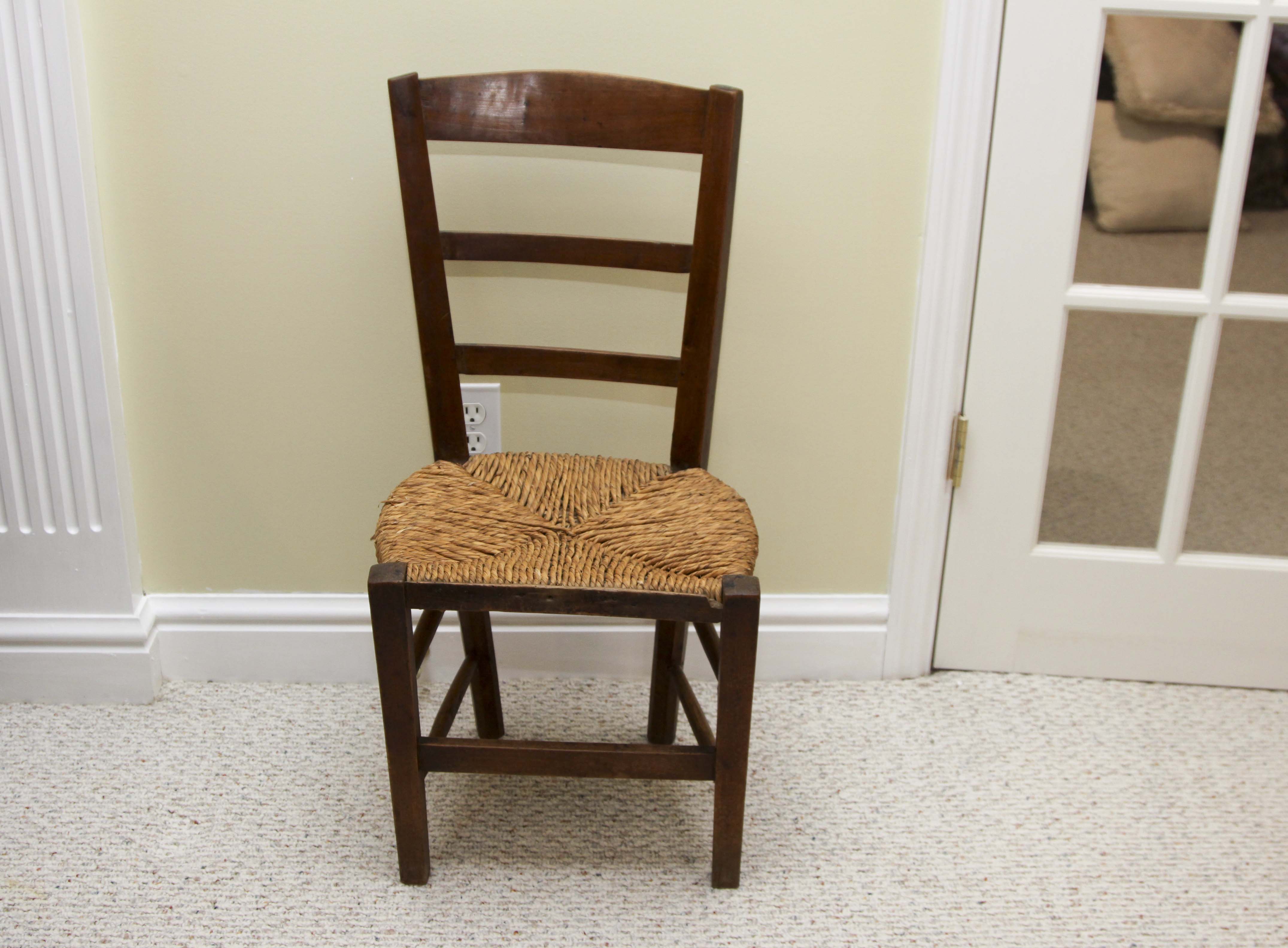Vintage Chair with Foot Stool and Pillows
