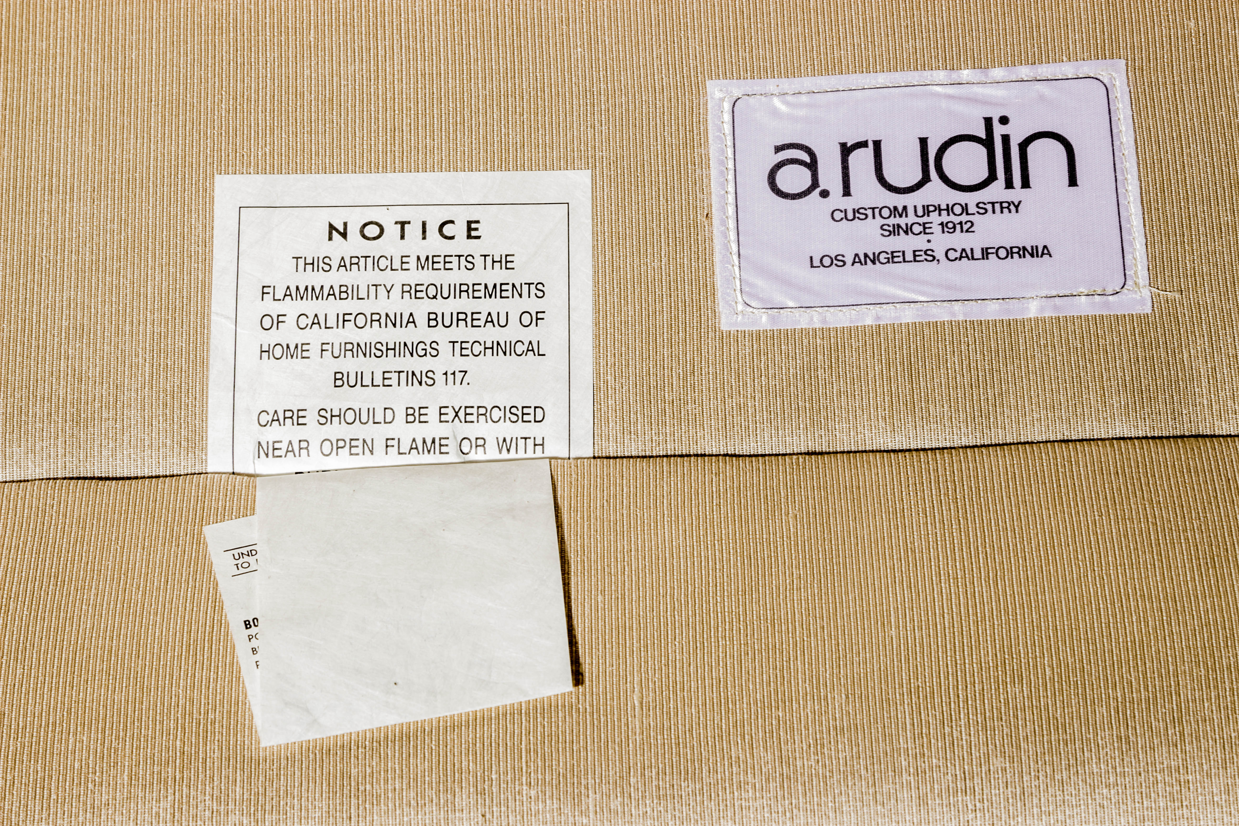 A. Rudin Tufted Cream Canvas Upholstered Sofa