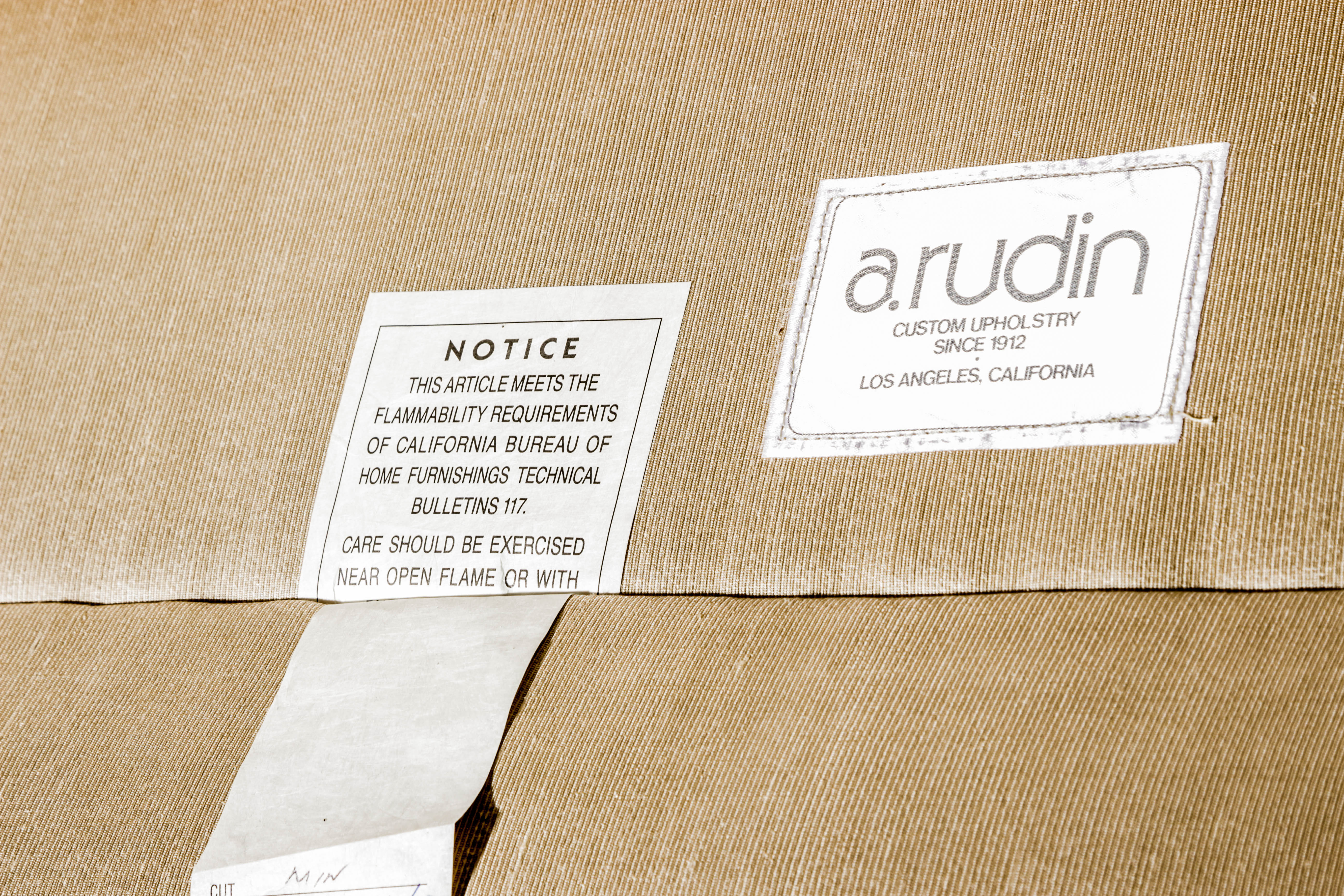 A. Rudin Tufted Cream Canvas Upholstered Sofa