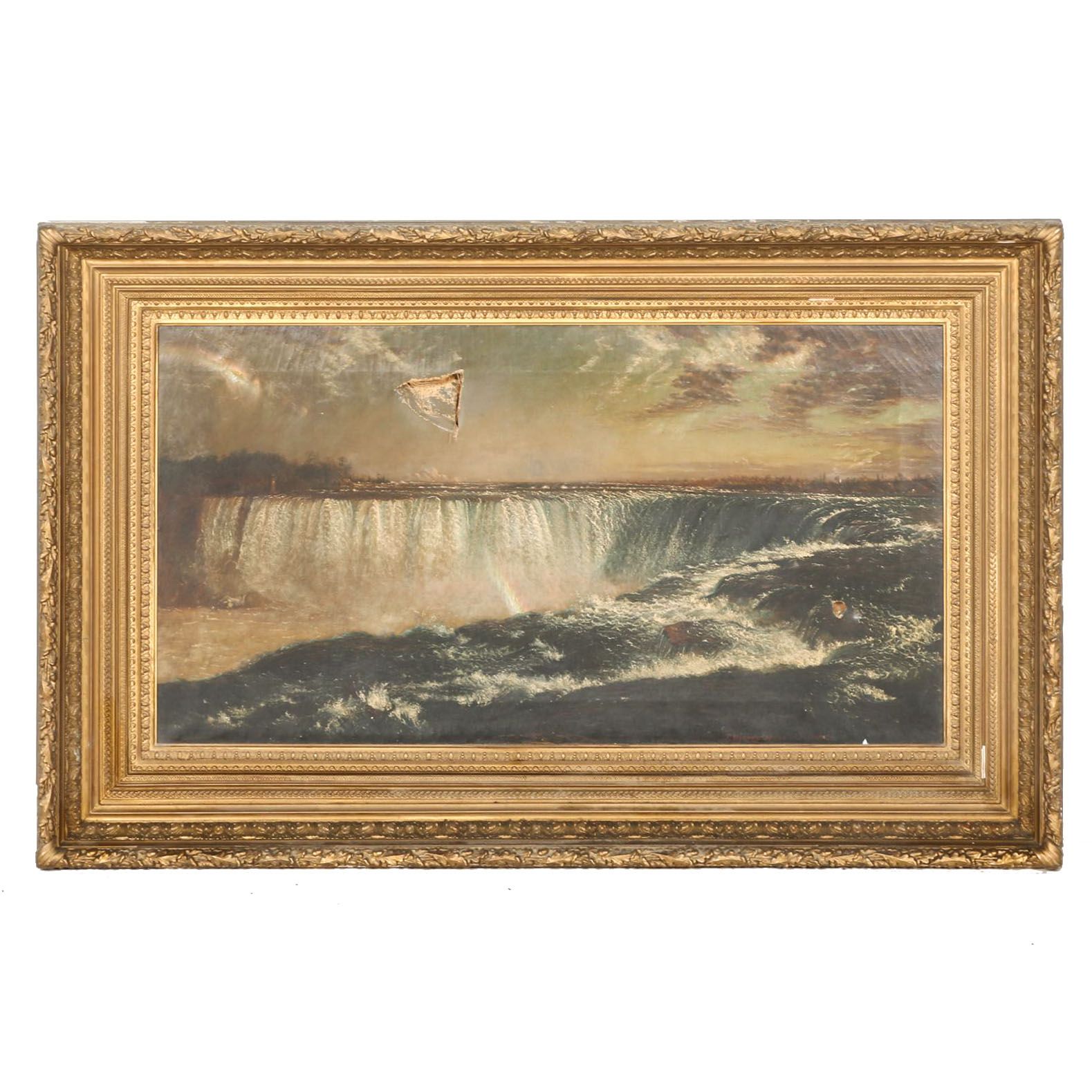 After Fredric Edwin Church Oil Painting on Canvas of "Niagra Falls"