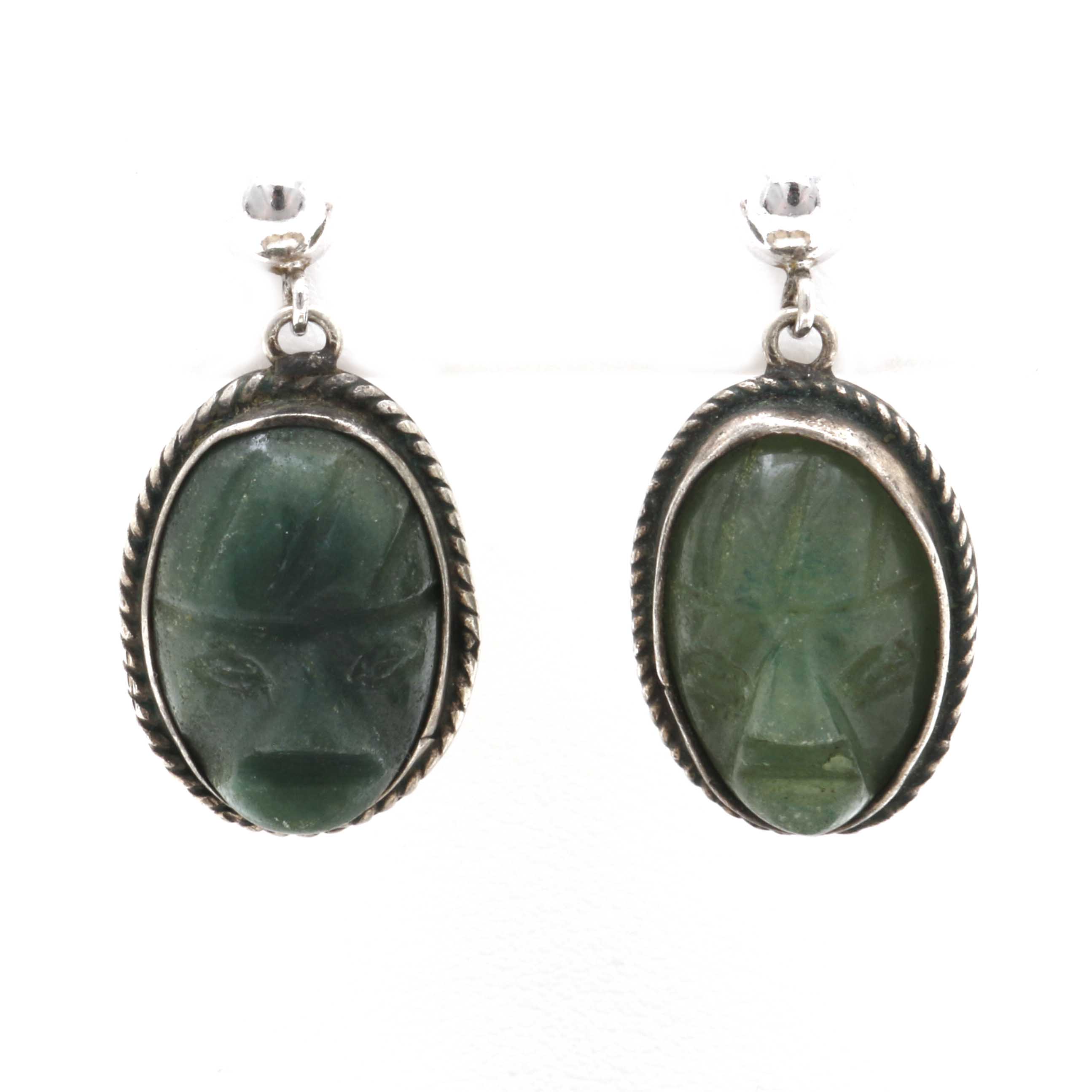 Mexico Aztec Warrior Face Sterling Silver Calcite Demi Parure