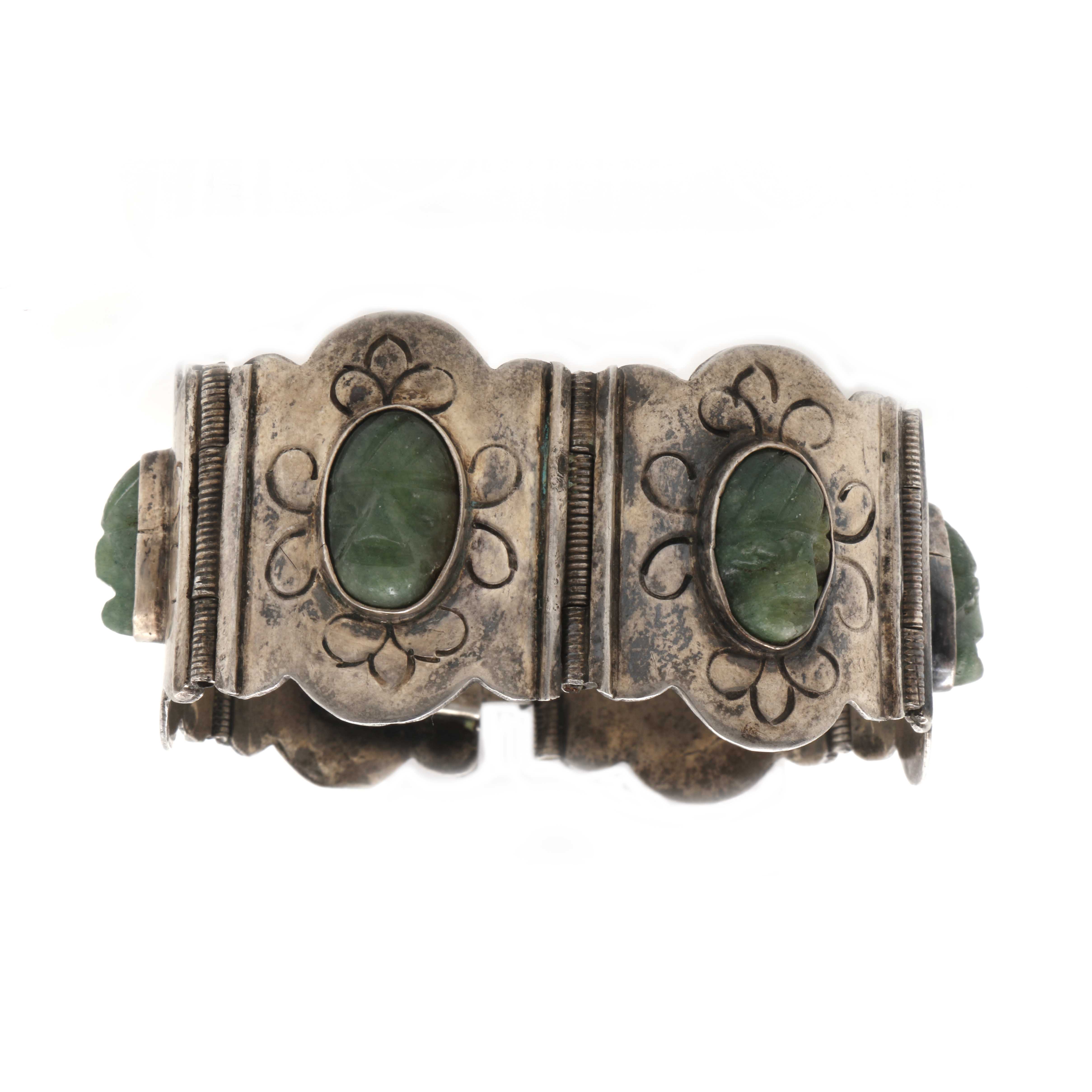 Mexico Aztec Warrior Face Sterling Silver Calcite Demi Parure