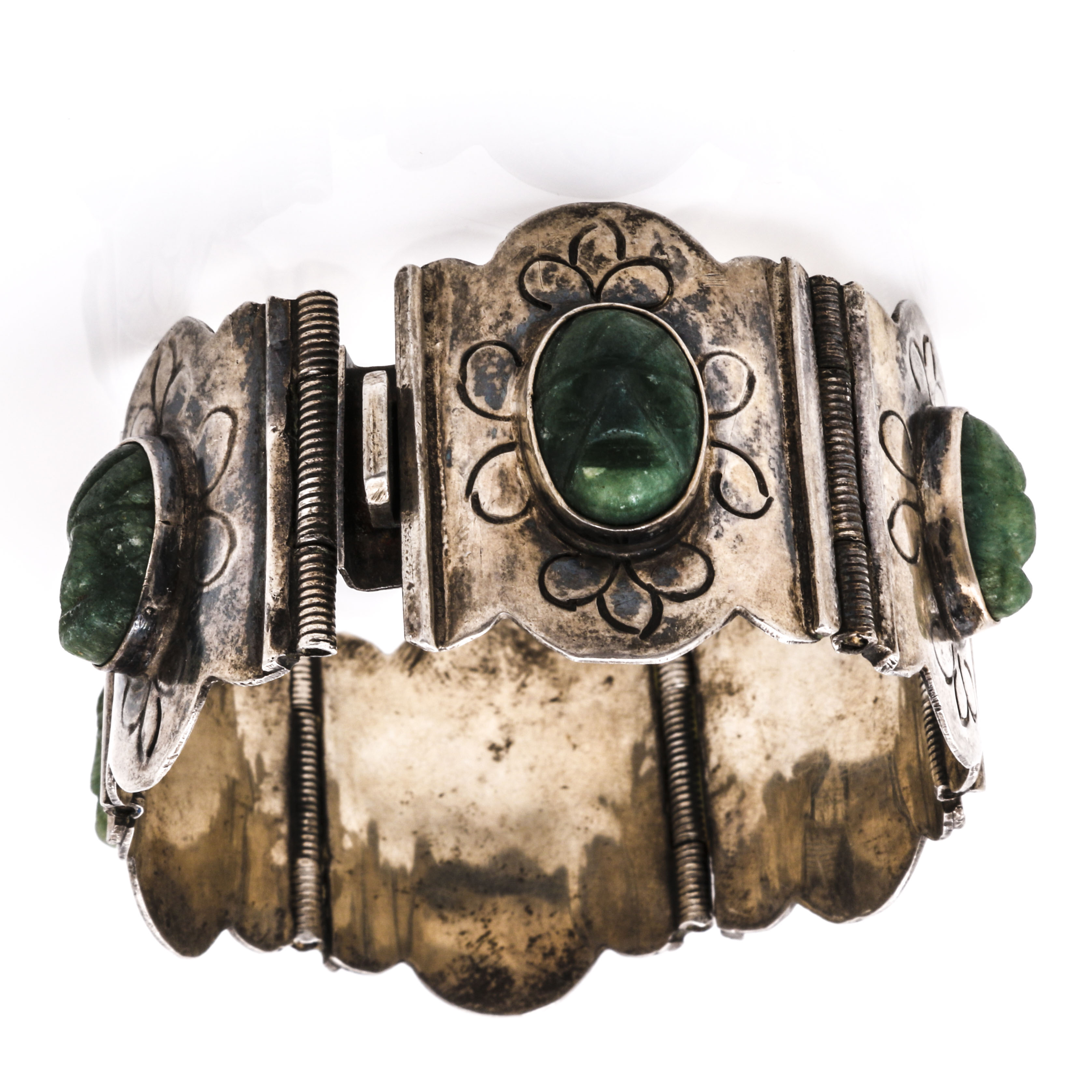 Mexico Aztec Warrior Face Sterling Silver Calcite Demi Parure