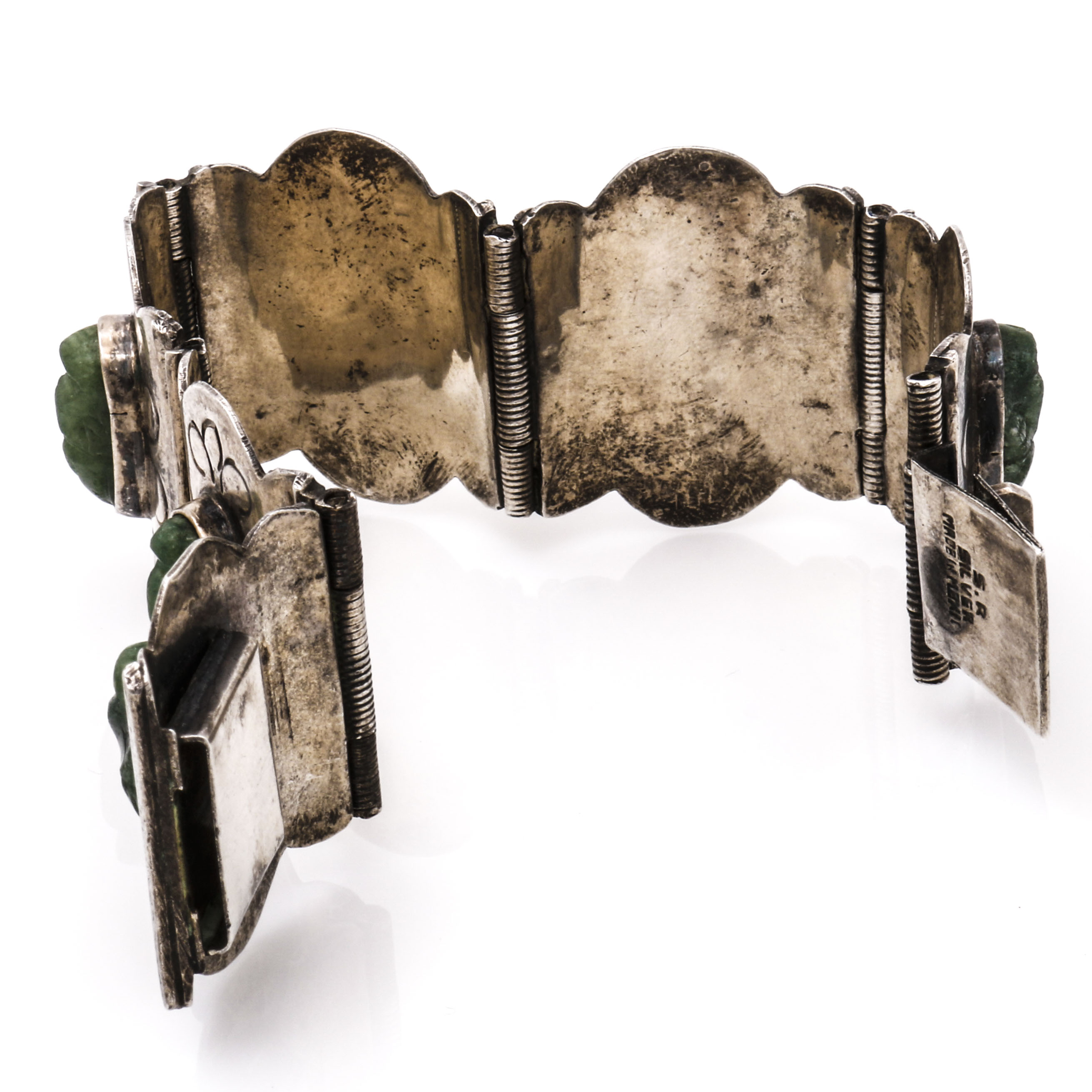 Mexico Aztec Warrior Face Sterling Silver Calcite Demi Parure