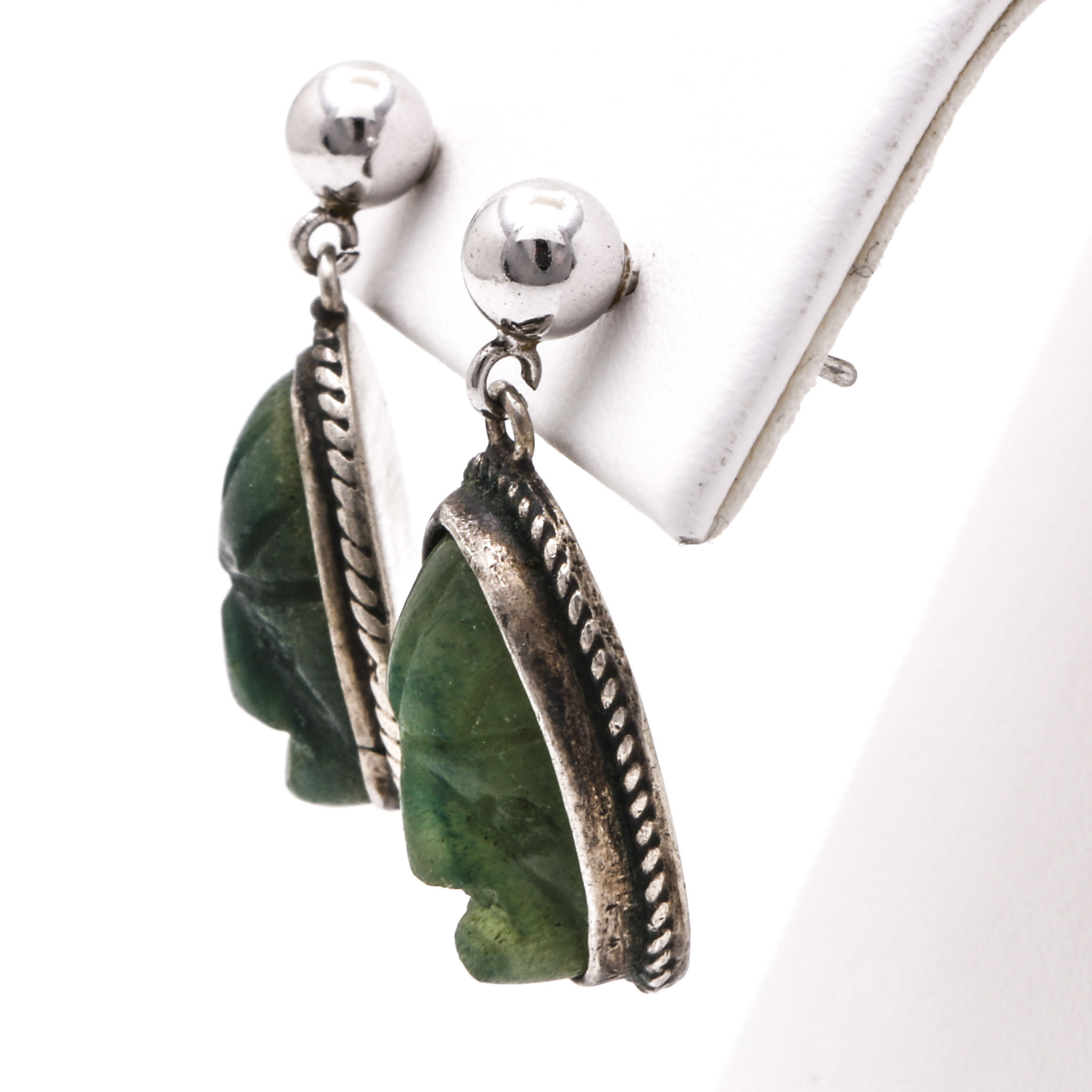 Mexico Aztec Warrior Face Sterling Silver Calcite Demi Parure