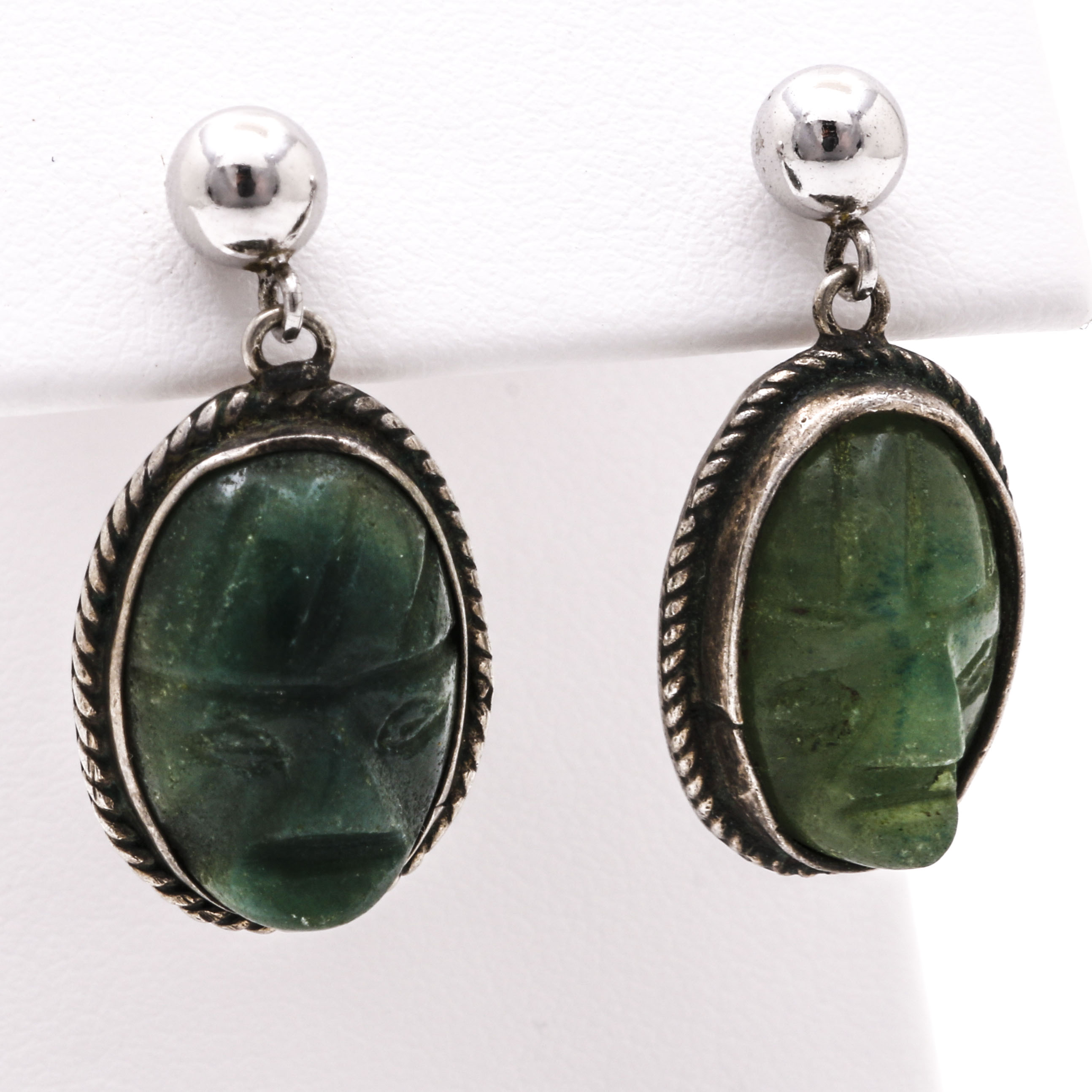 Mexico Aztec Warrior Face Sterling Silver Calcite Demi Parure