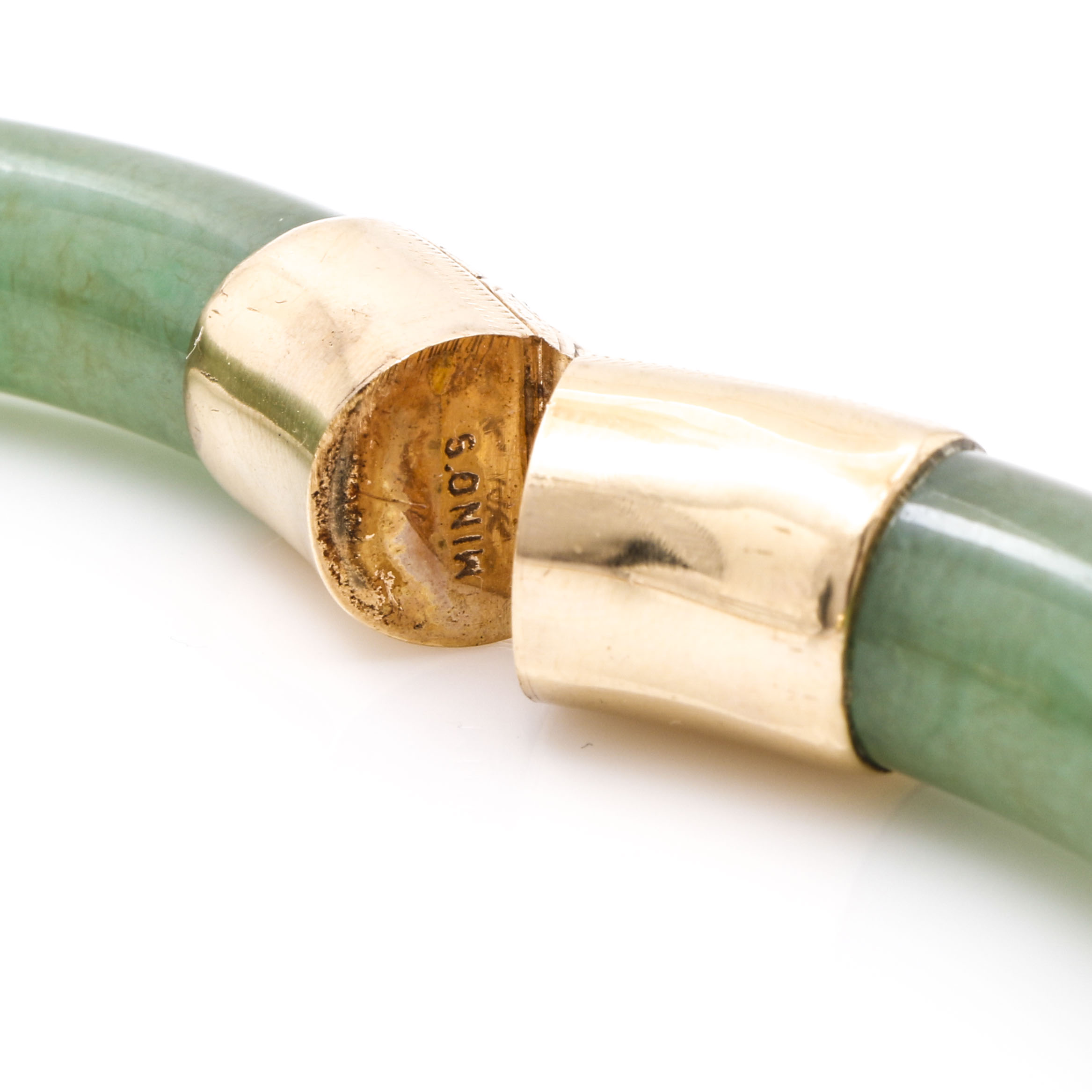 Hinged Jadeite Bangle Bracelet With 14K Yellow Gold Findings
