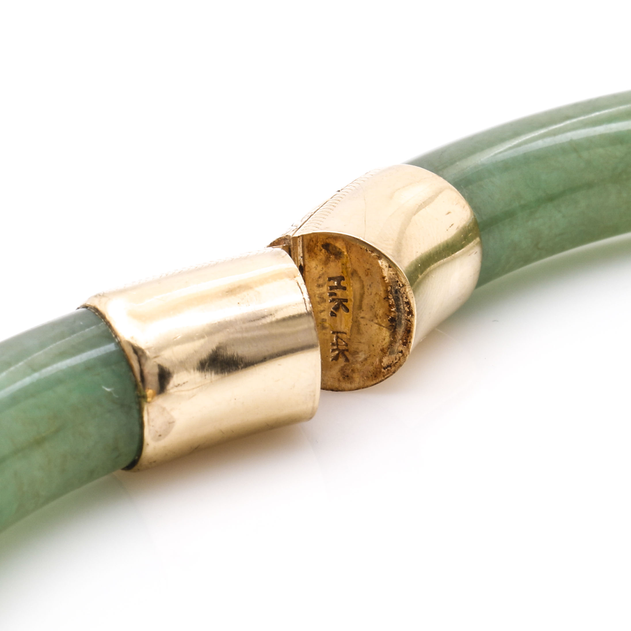 Hinged Jadeite Bangle Bracelet With 14K Yellow Gold Findings