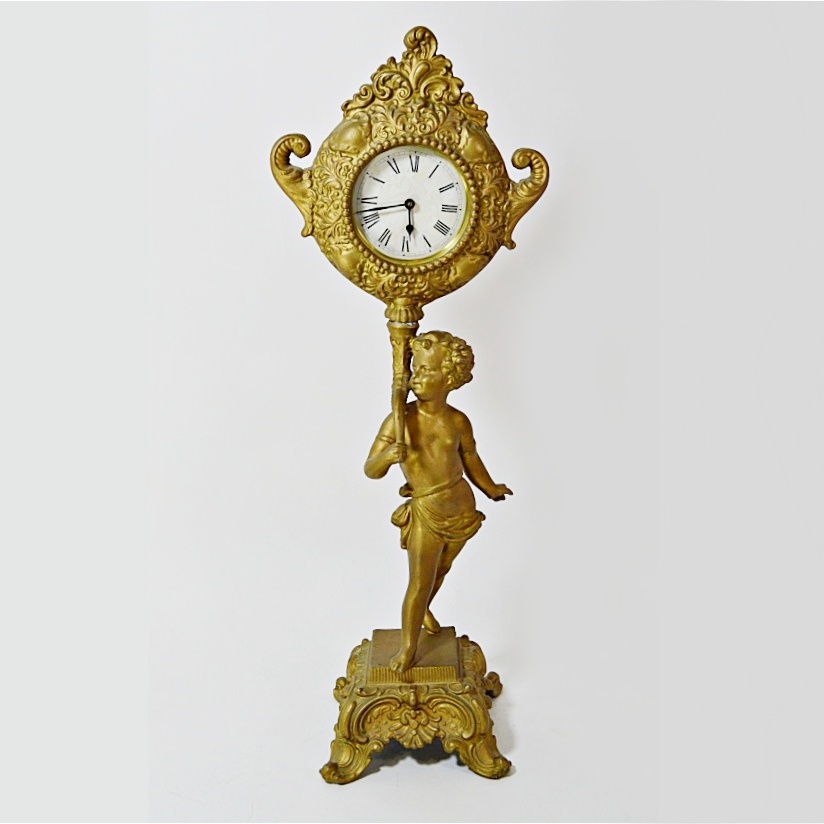 Late 19th Century Rococo Style Ormolu Figural Mantle Clock