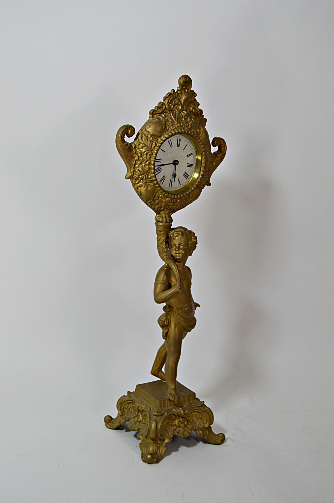 Late 19th Century Rococo Style Ormolu Figural Mantle Clock