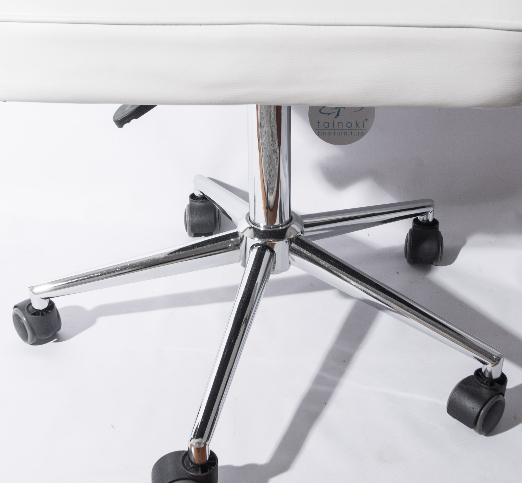 White Leather Rolling Desk Chair by Tainoki