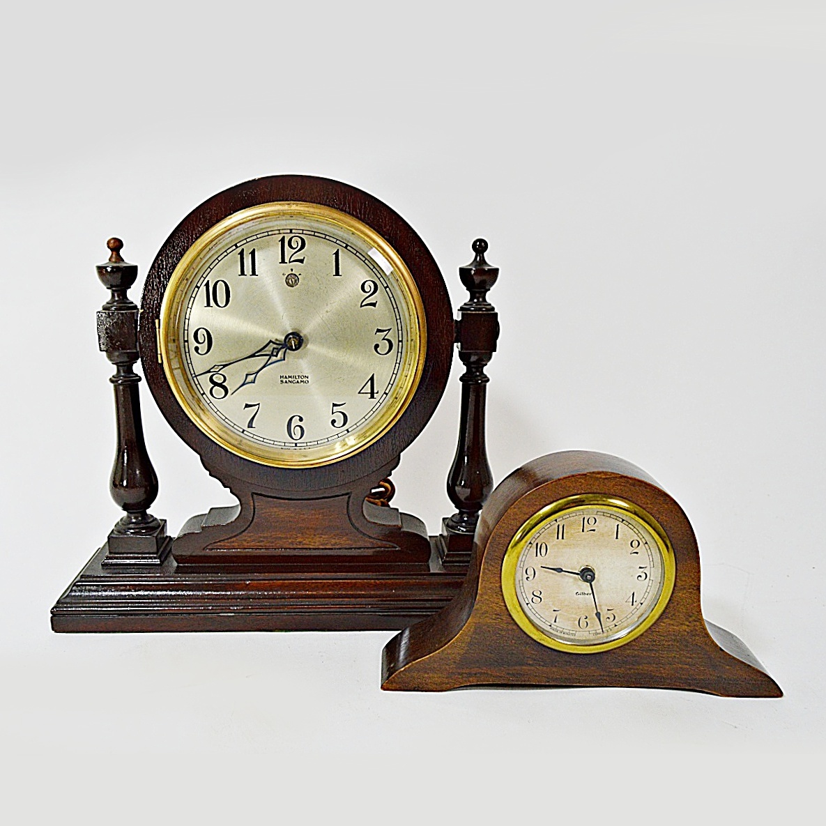 Two Vintage Wood Case Mantle Clocks