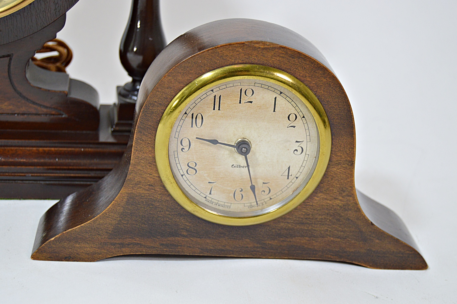 Two Vintage Wood Case Mantle Clocks