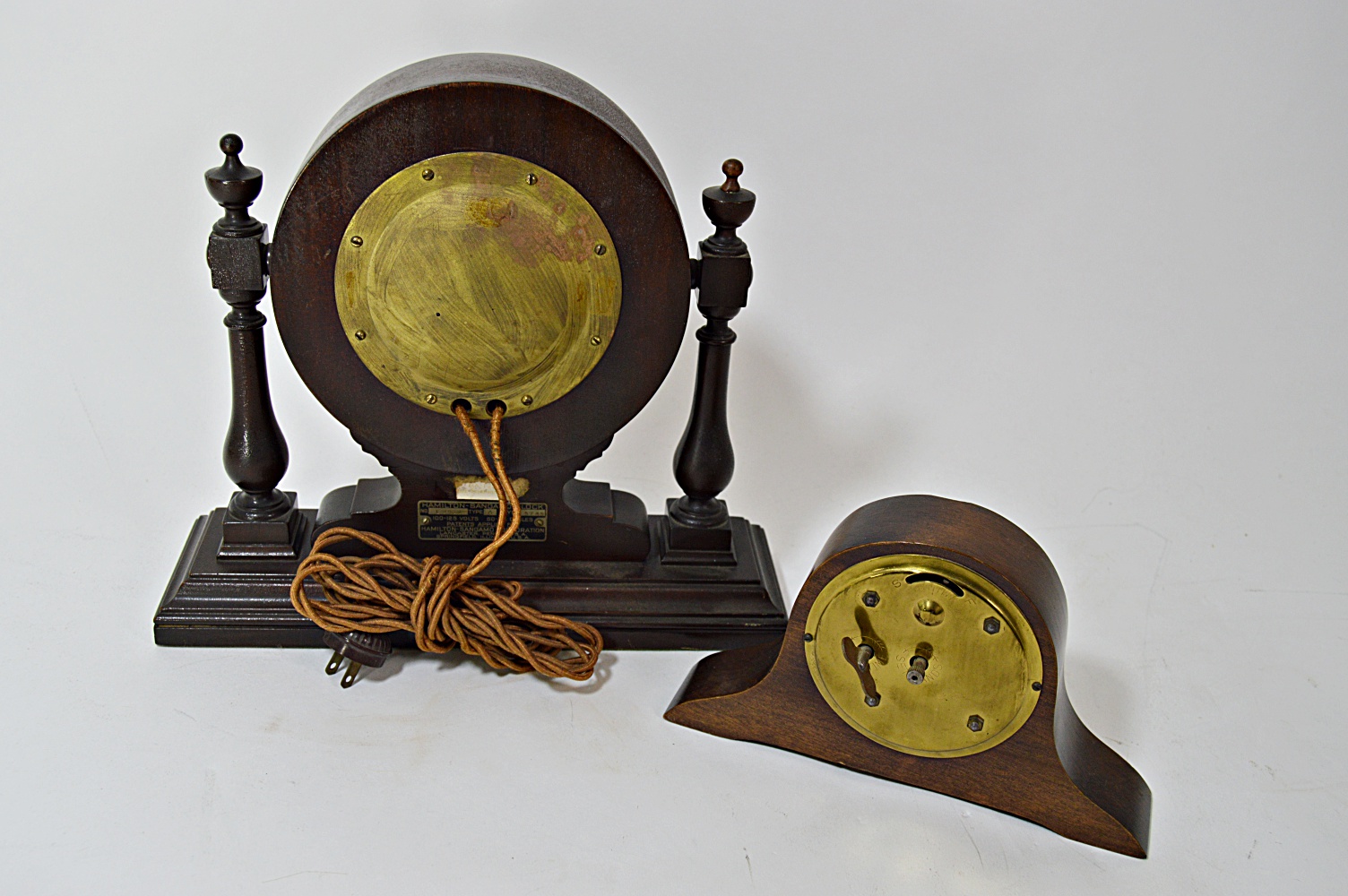 Two Vintage Wood Case Mantle Clocks