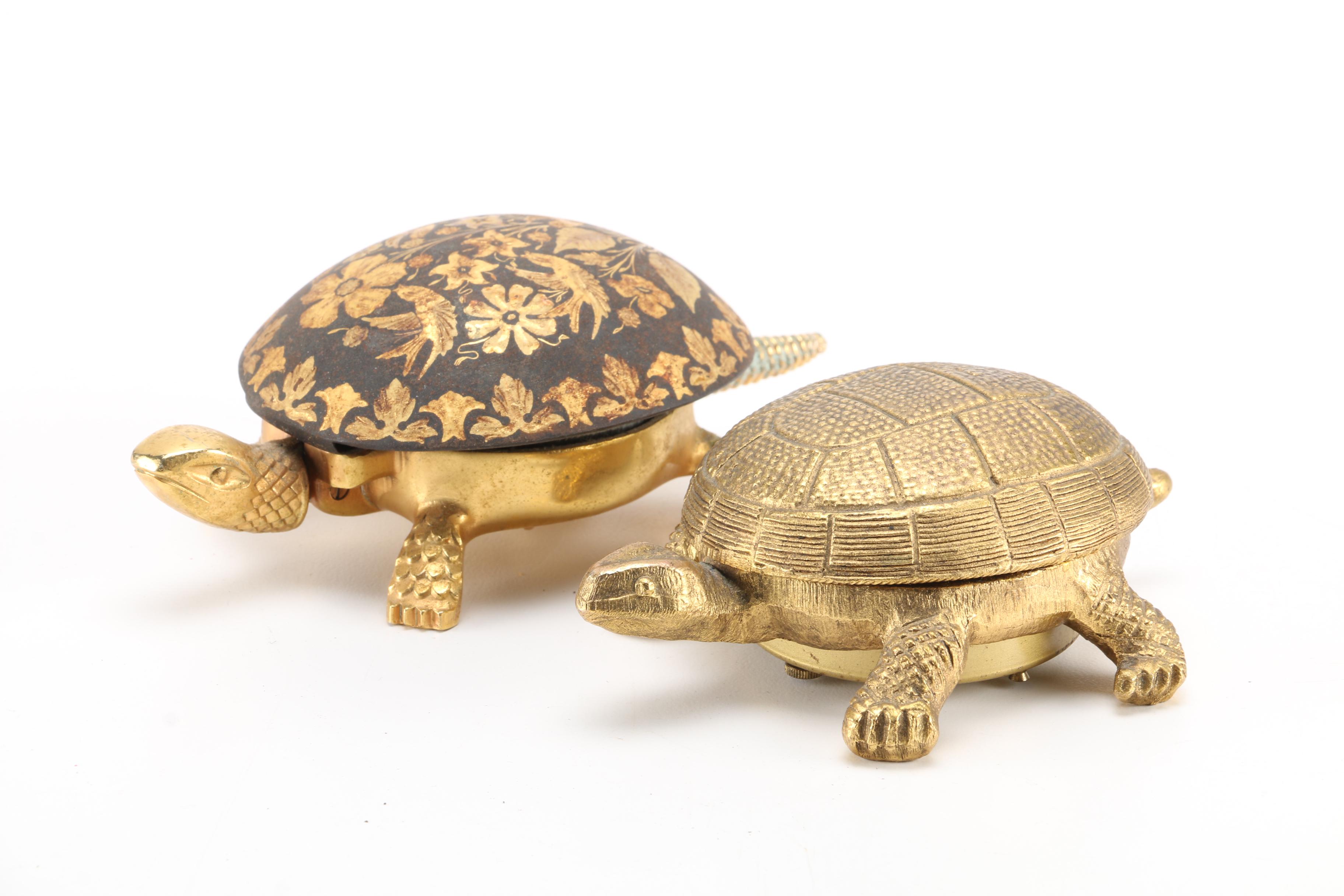 Gold-Tone Turtle Desk Bell and Alarm Clock
