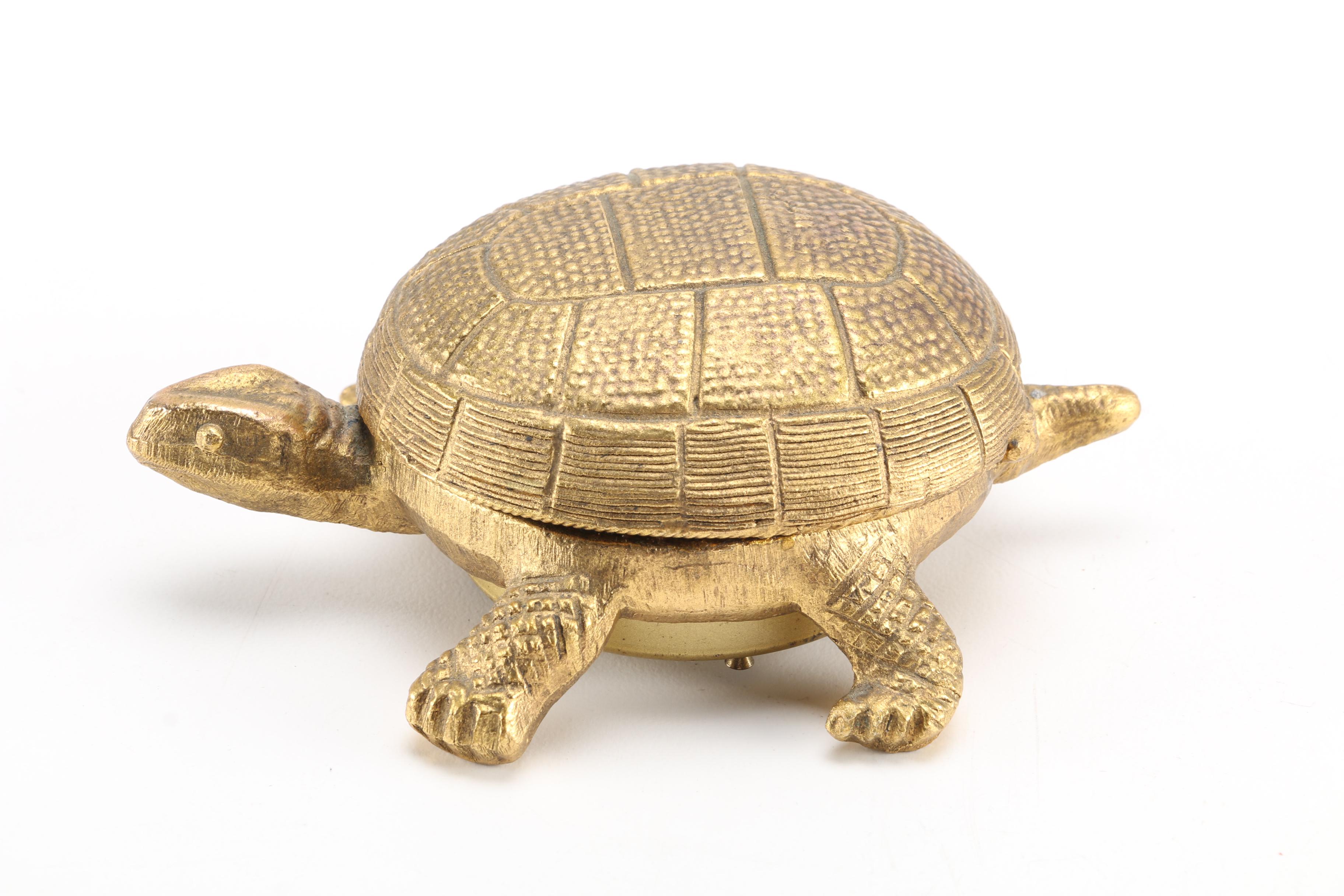 Gold-Tone Turtle Desk Bell and Alarm Clock