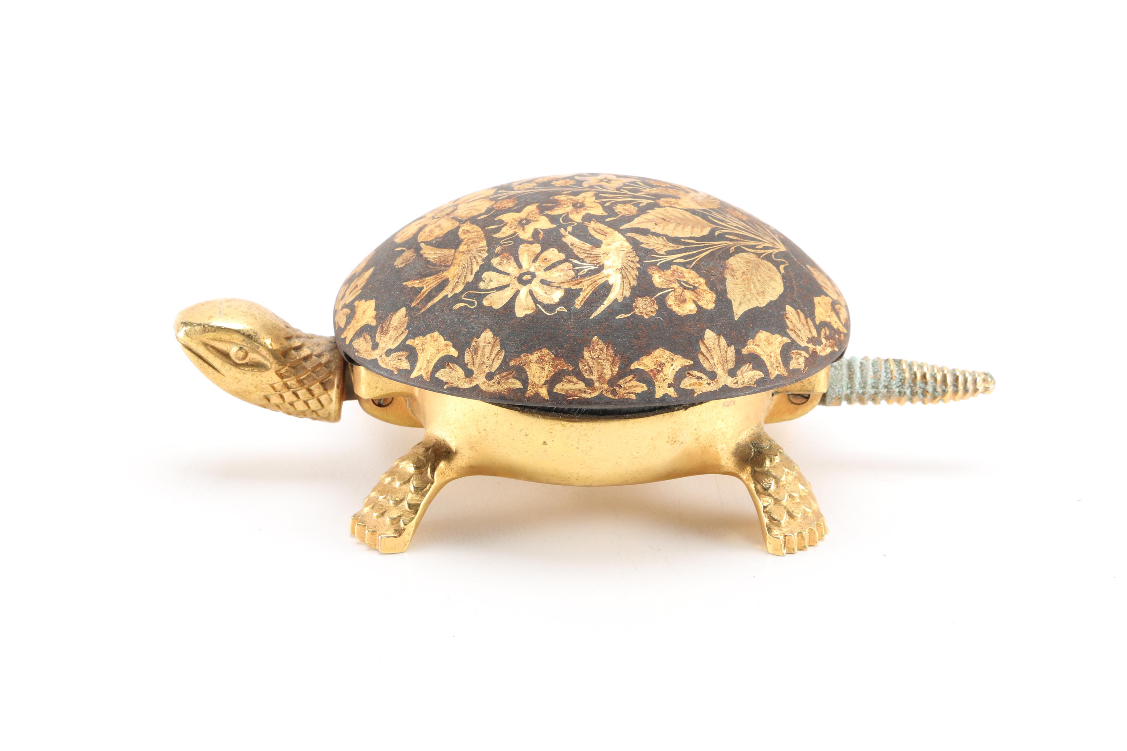 Gold-Tone Turtle Desk Bell and Alarm Clock