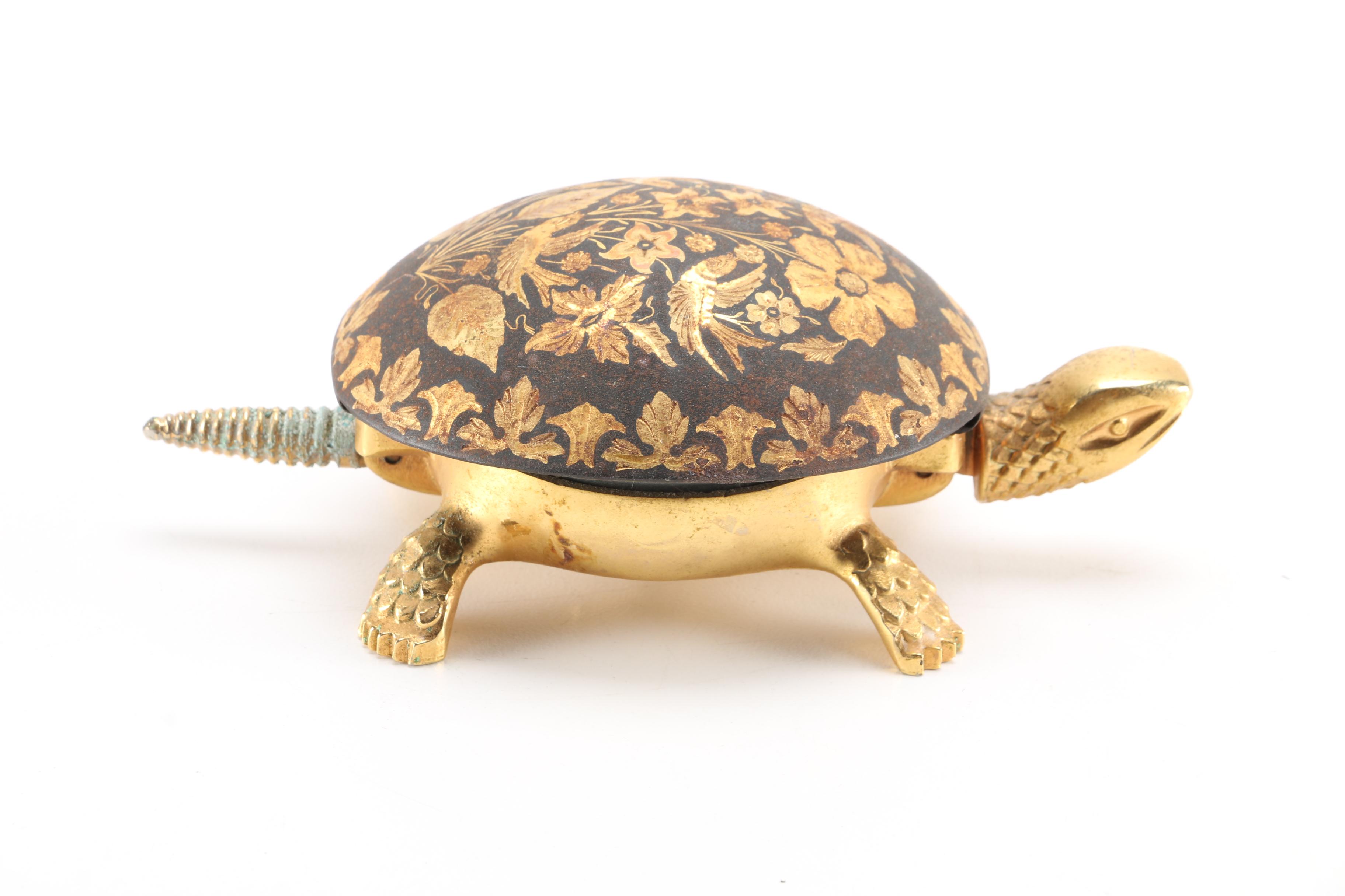 Gold-Tone Turtle Desk Bell and Alarm Clock