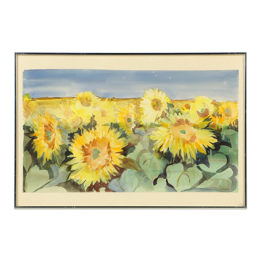 Pia Messina Watercolor on Paper "Roman Sunflowers"