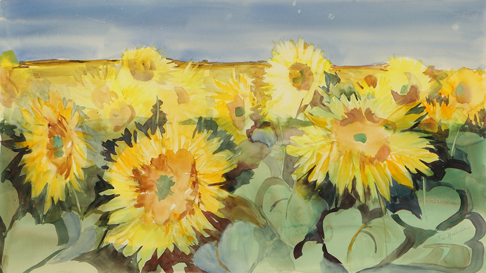 Pia Messina Watercolor on Paper "Roman Sunflowers"