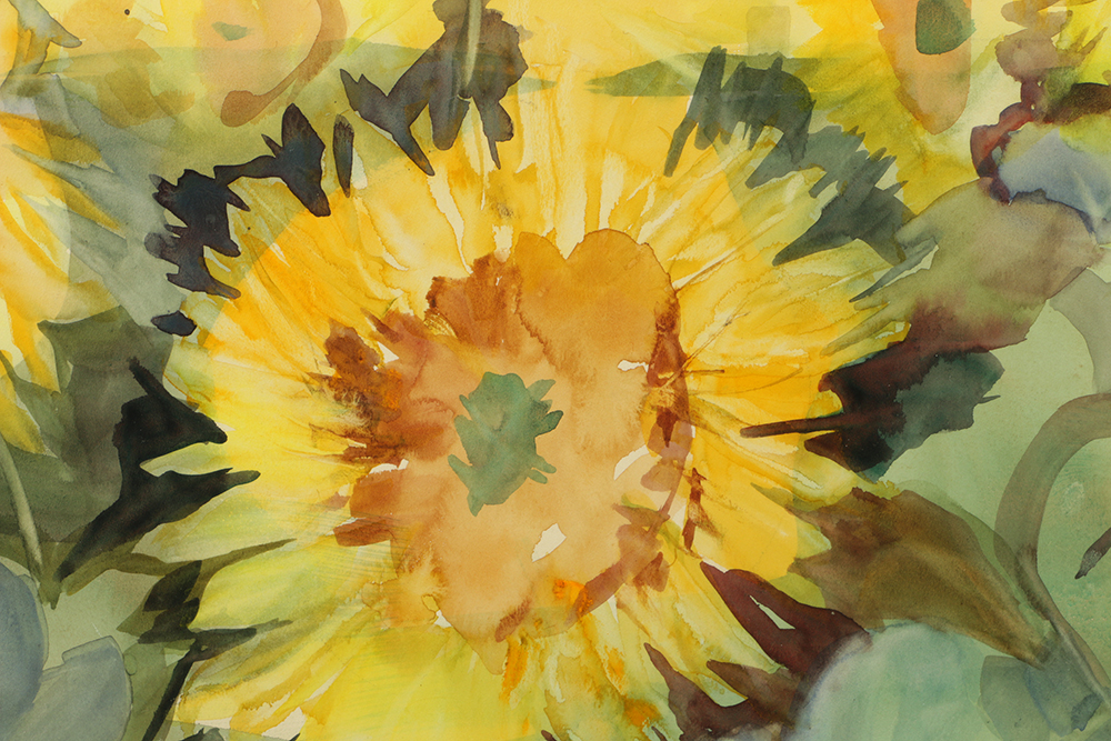 Pia Messina Watercolor on Paper "Roman Sunflowers"