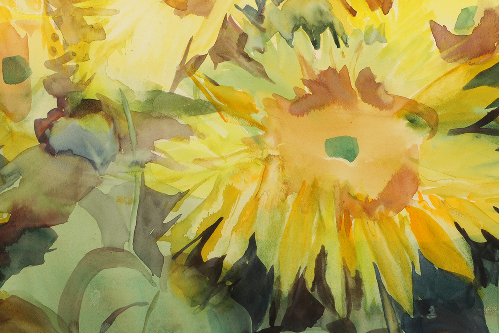 Pia Messina Watercolor on Paper "Roman Sunflowers"